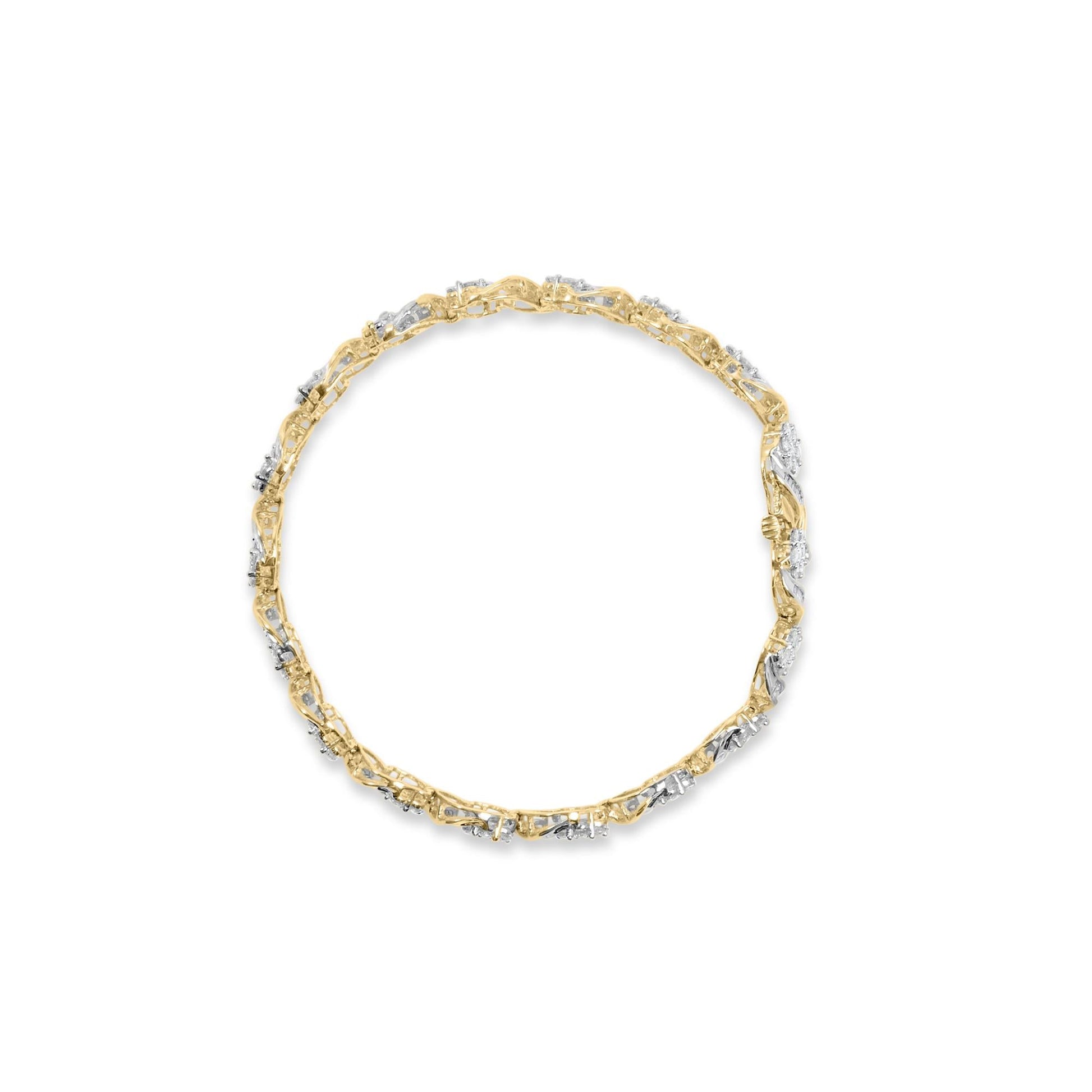 10k Yellow Gold 5.00 Cttw Round-Cut and Baguette-Cut Diamond Floral Link