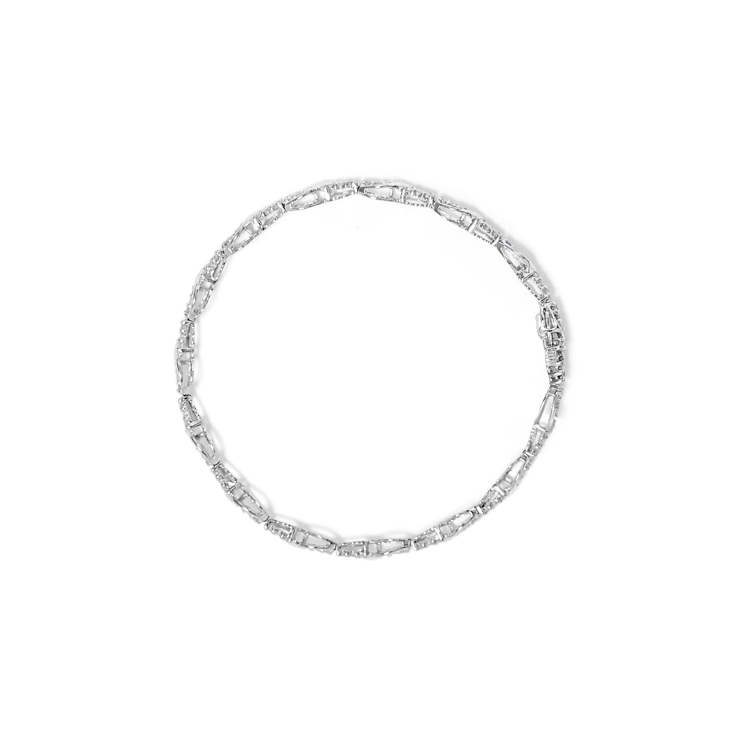 10K White Gold 1.00 Cttw Round-Cut Diamond Tennis Bracelet with Swirl Link (H-I