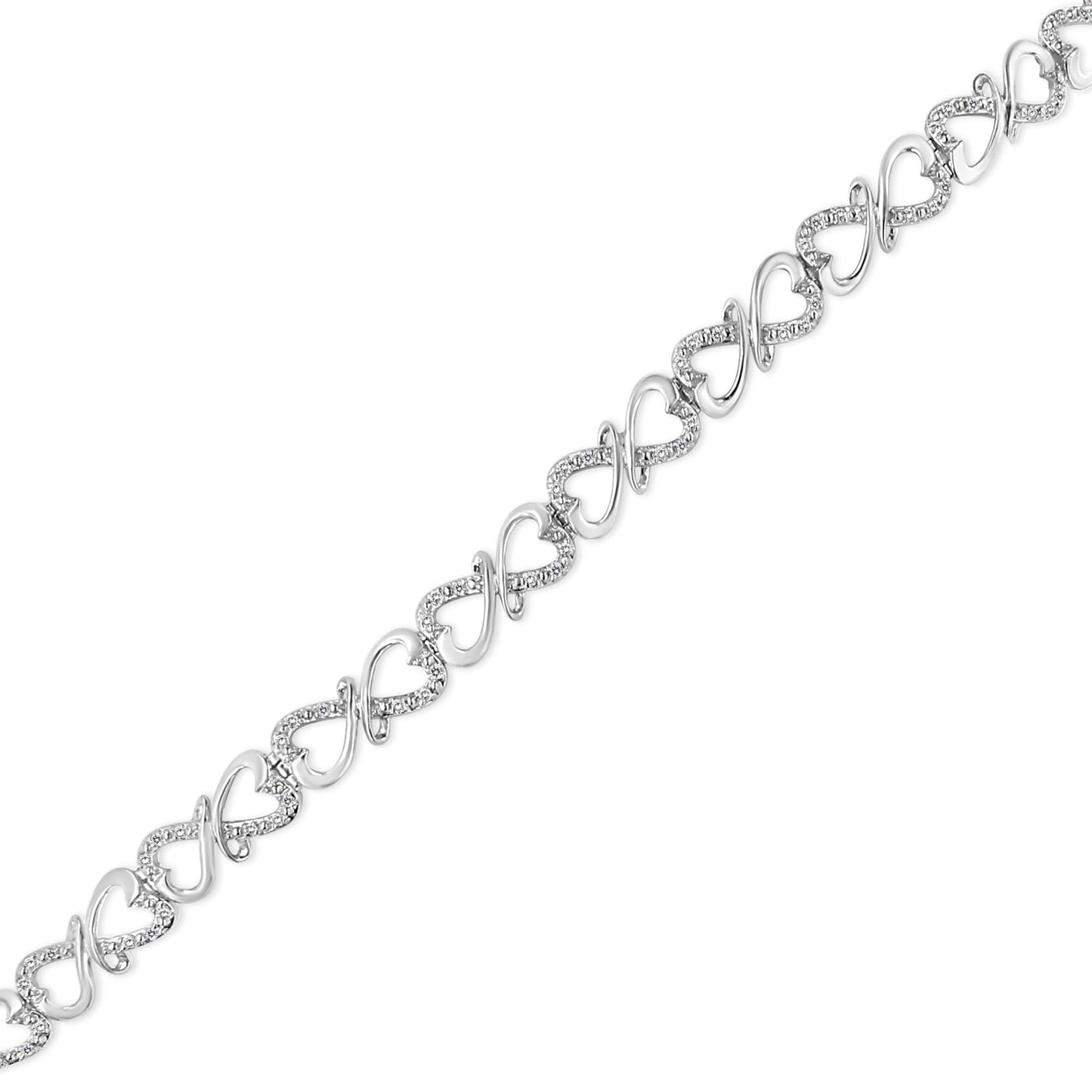 .925 Sterling Silver 1/3 Cttw Round-Cut Diamond Double Heart Infinity Link