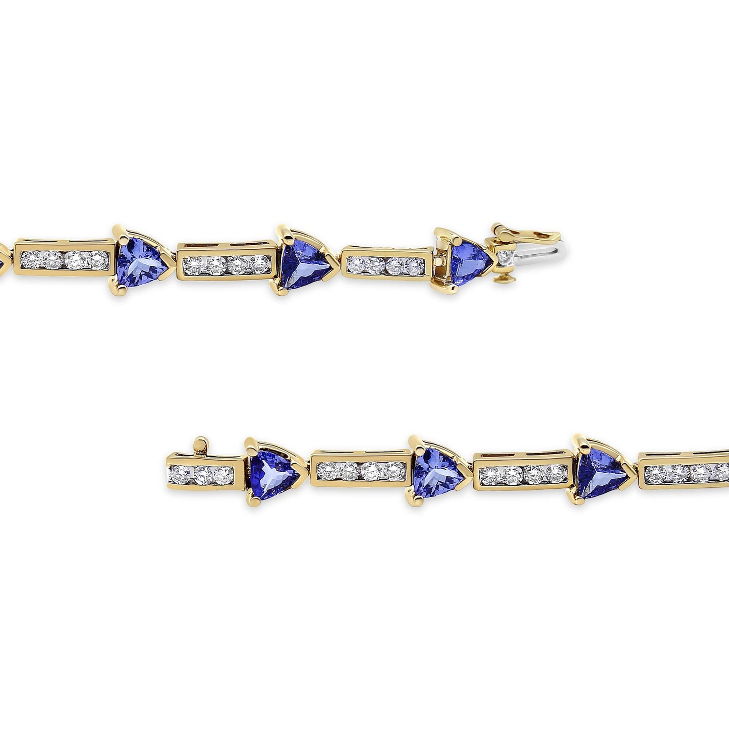 14K Yellow Gold 1 5/8 Cttw Diamond and 5MM Trillion Blue Tanzanite Link