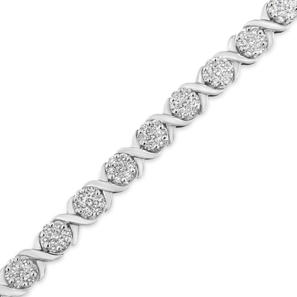 14K White Gold 6-1/3 Cttw Round Brilliant-Cut Diamond Round Cluster & X-Link