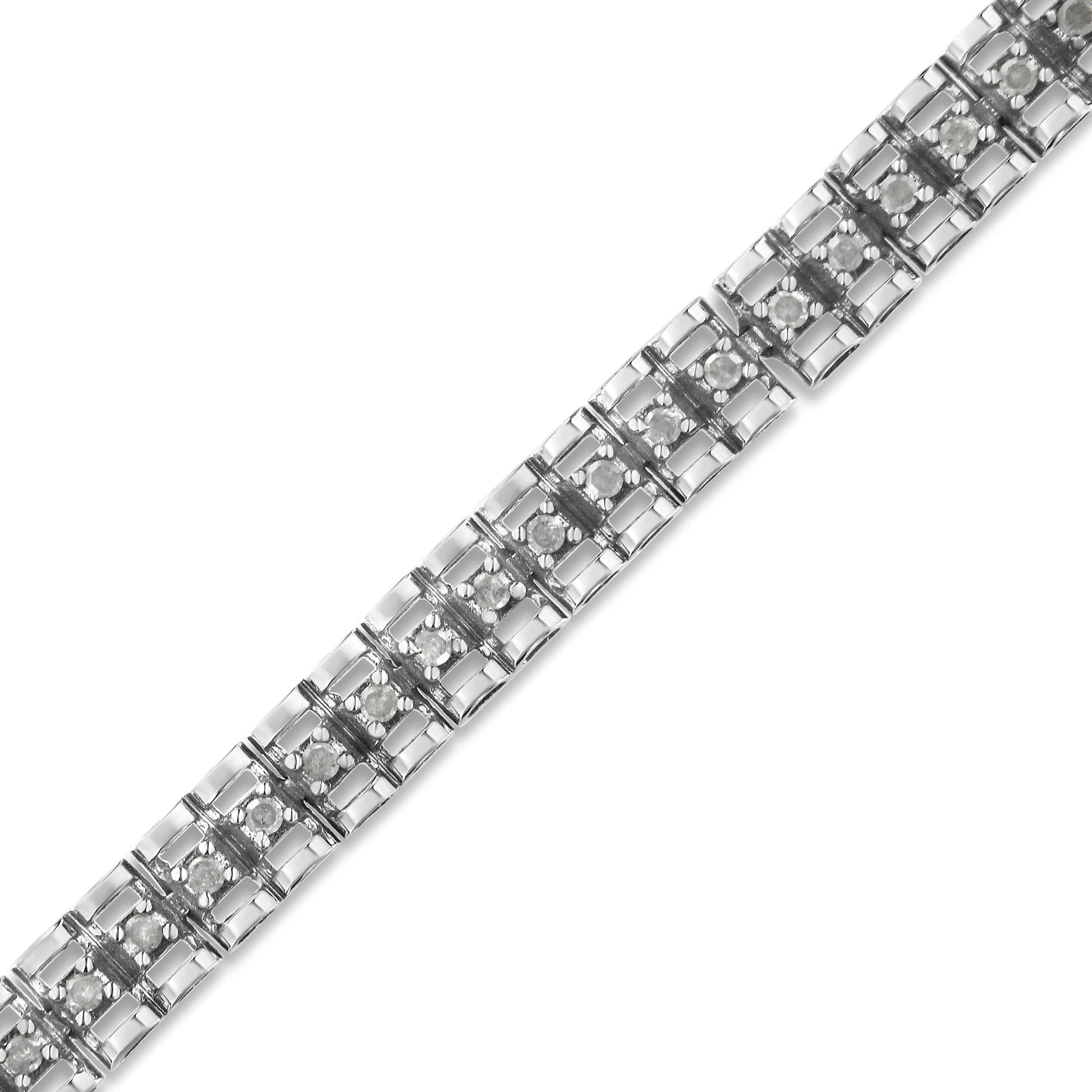 .925 Sterling Silver Diamond Double-Link 7’’ Tennis Bracelet (I-J Color I3