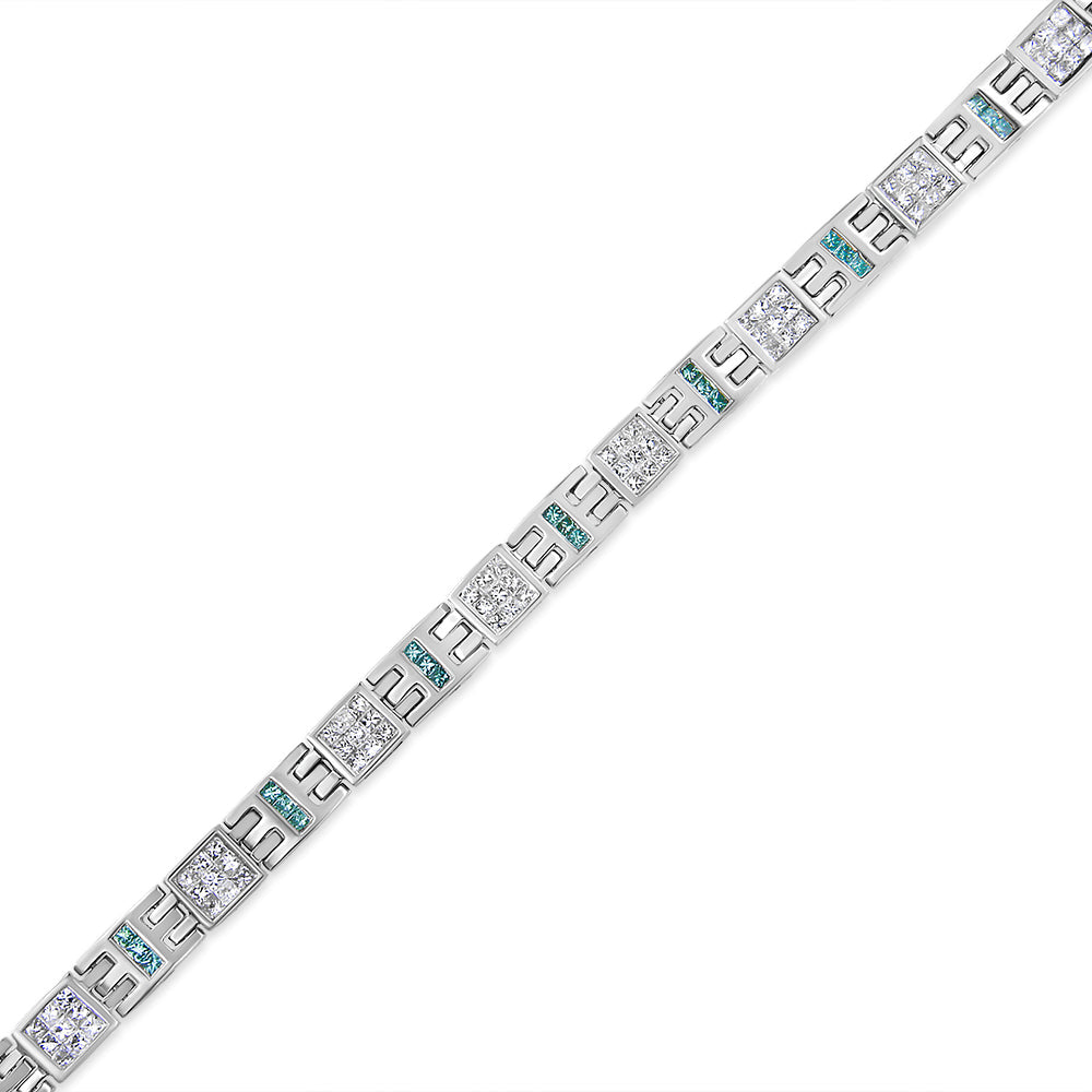 14K White Gold Princess-Cut white and Blue Diamond Fashion Bracelet(3.00