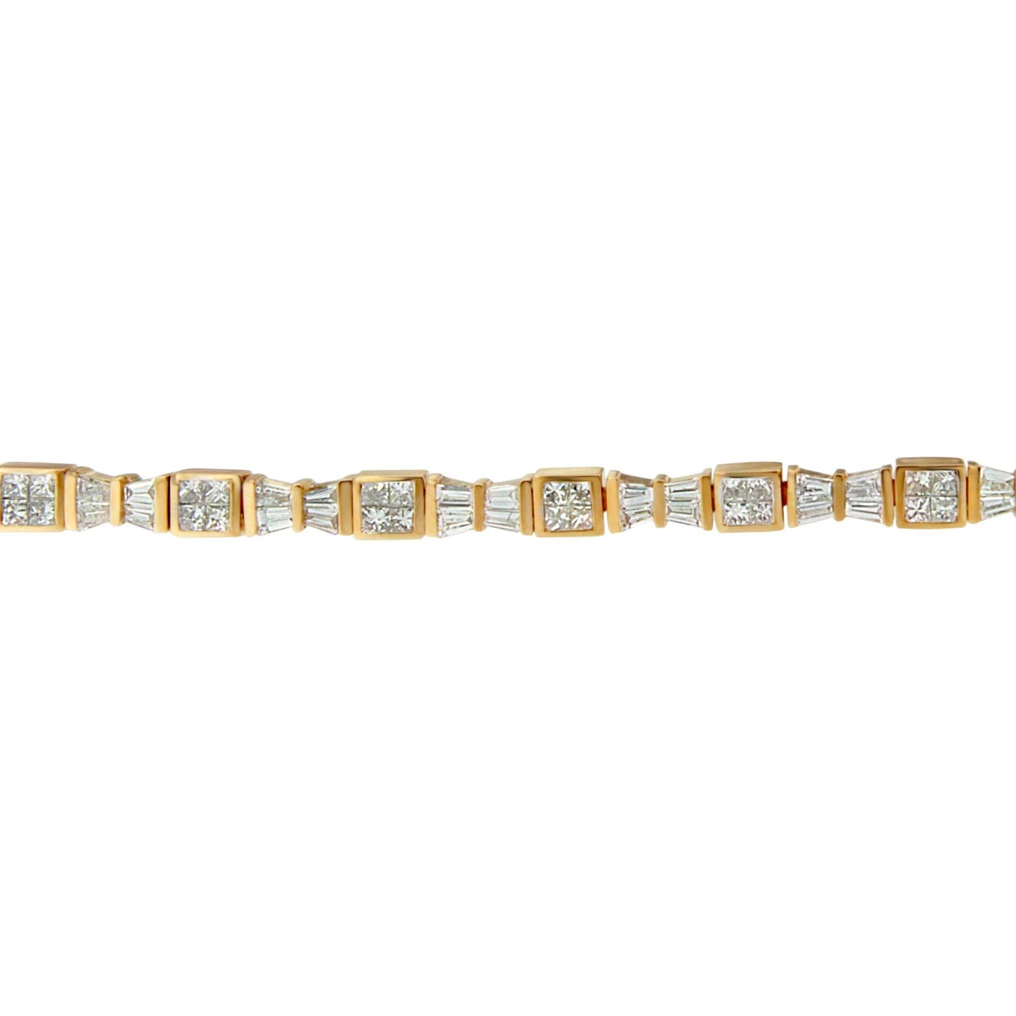 14K Yellow Gold Princess and Baguette Cut Diamond Bow Bracelet (5 3/4 cttw H-I