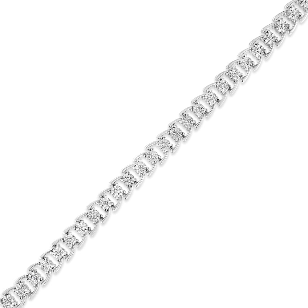 .925 Sterling Silver 1/4 Cttw Miracle Set Round Diamond Composite Open Linked