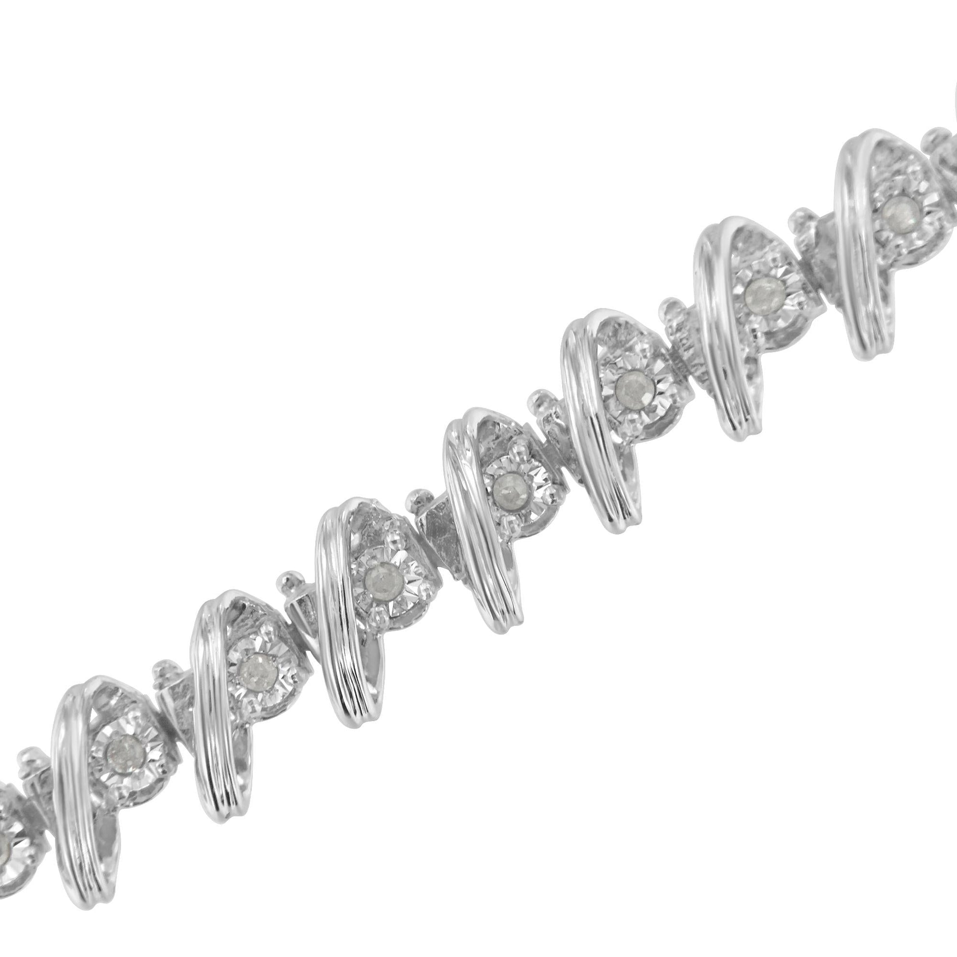 .925 Sterling Silver 1/4 cttw Miracle Set Diamond S Curve Link Bracelet (I-J