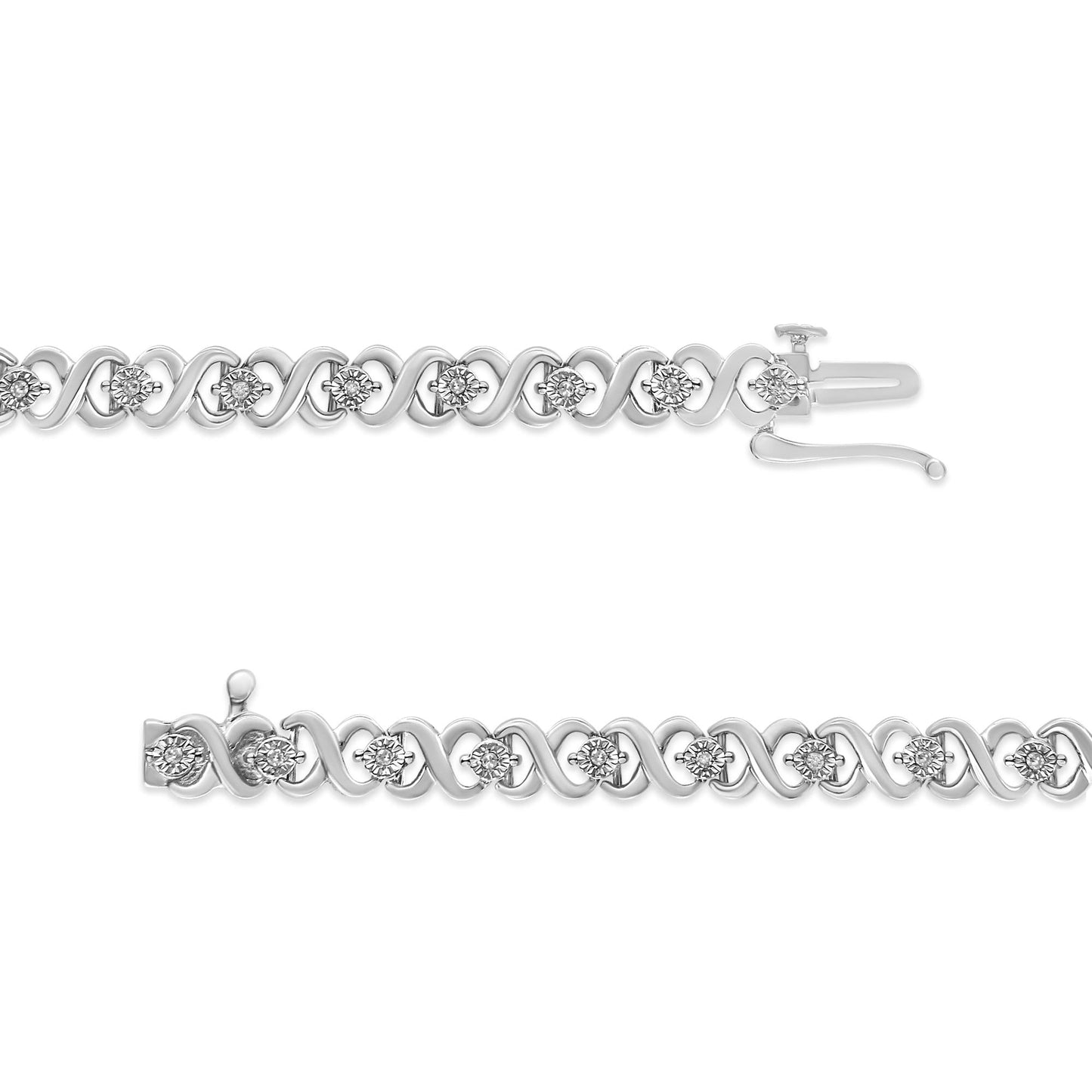 .925 Sterling Silver 1/6 Cttw Miracle Set Diamond Infinity Link and Station