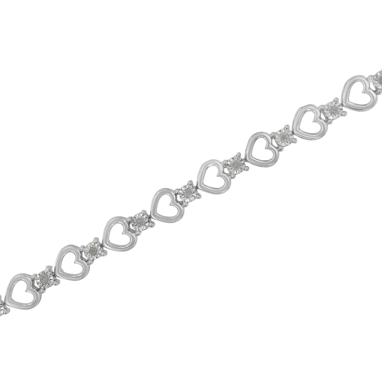 Sterling Silver Diamond Heart Link Bracelet (1/4 cttw I-J Color I3 Clarity)