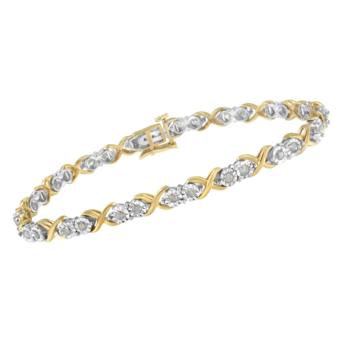 2 Micron 14KT Yellow Gold Plated Sterling Silver Diamond X Link Bracelet (1