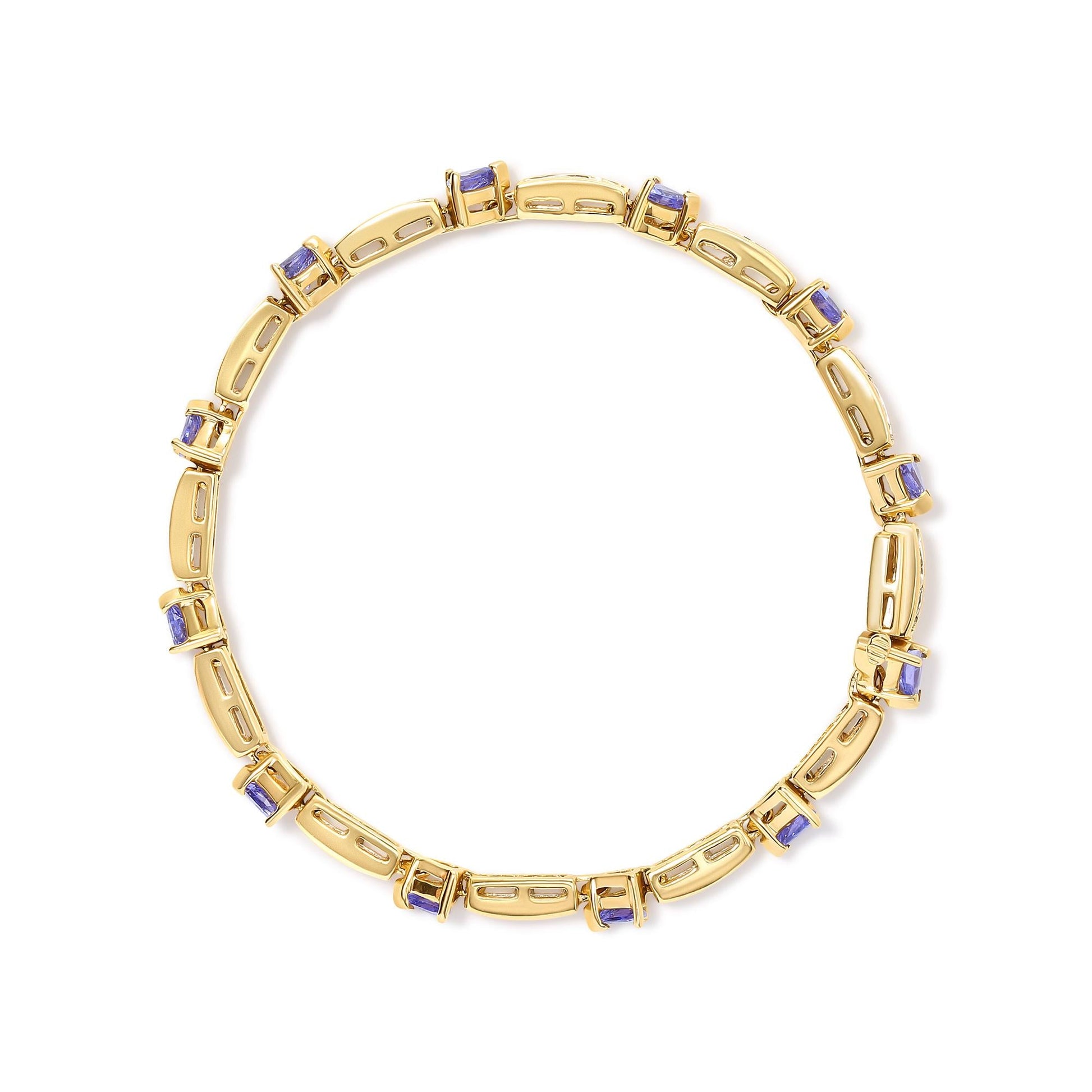 14K Yellow 5MM Trillion Cut Blue Tanzanite and 1 1/10 Cttw Diamond Tennis