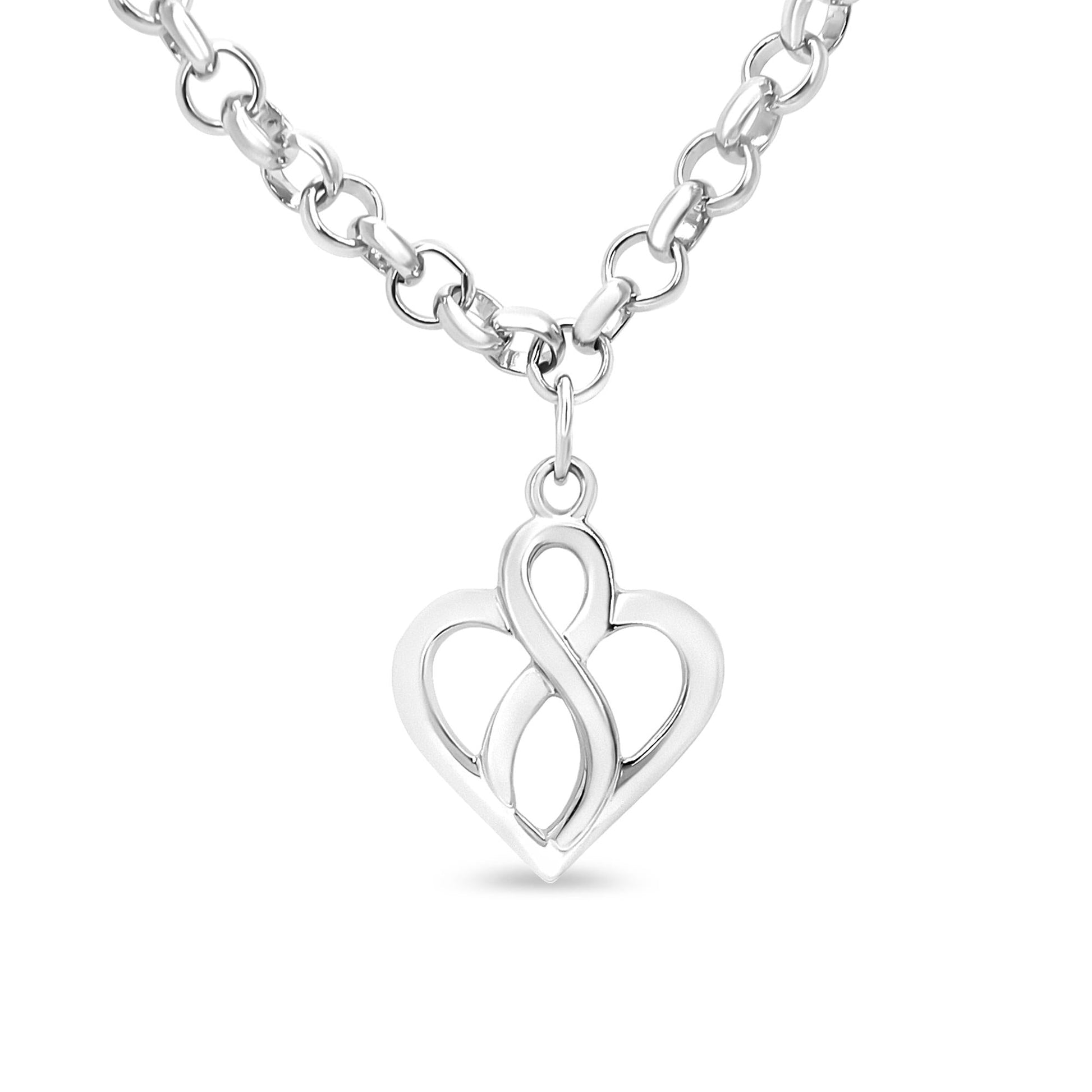 .925 Sterling Silver Open Heart with Center Vertical Infinity Chain Charm