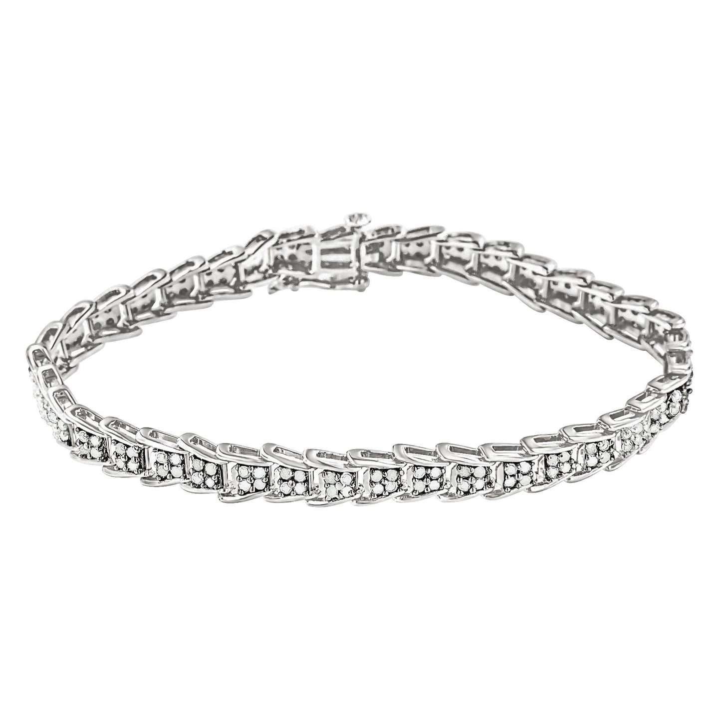 10k White Gold 2 cttw Diamond Fan-Shaped Link Tennis Bracelet (I-J Clarity I3