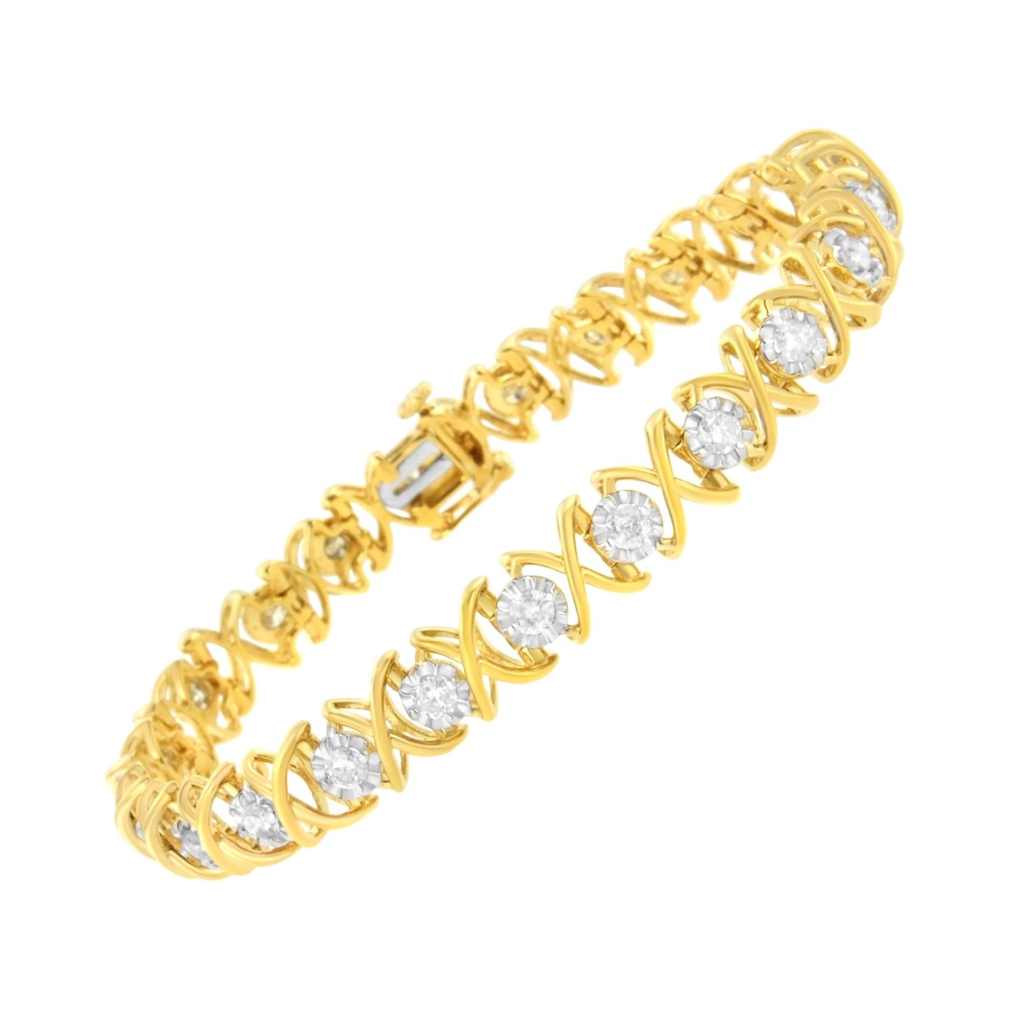 10K Yellow Gold Plated Sterling Silver 2 cttw Diamond ’XOXO’ Bracelet (J-K