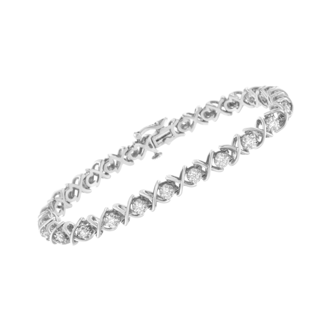 .925 Sterling Silver 1 cttw Brilliant Round-Cut Diamond ’X’ Link Bracelet