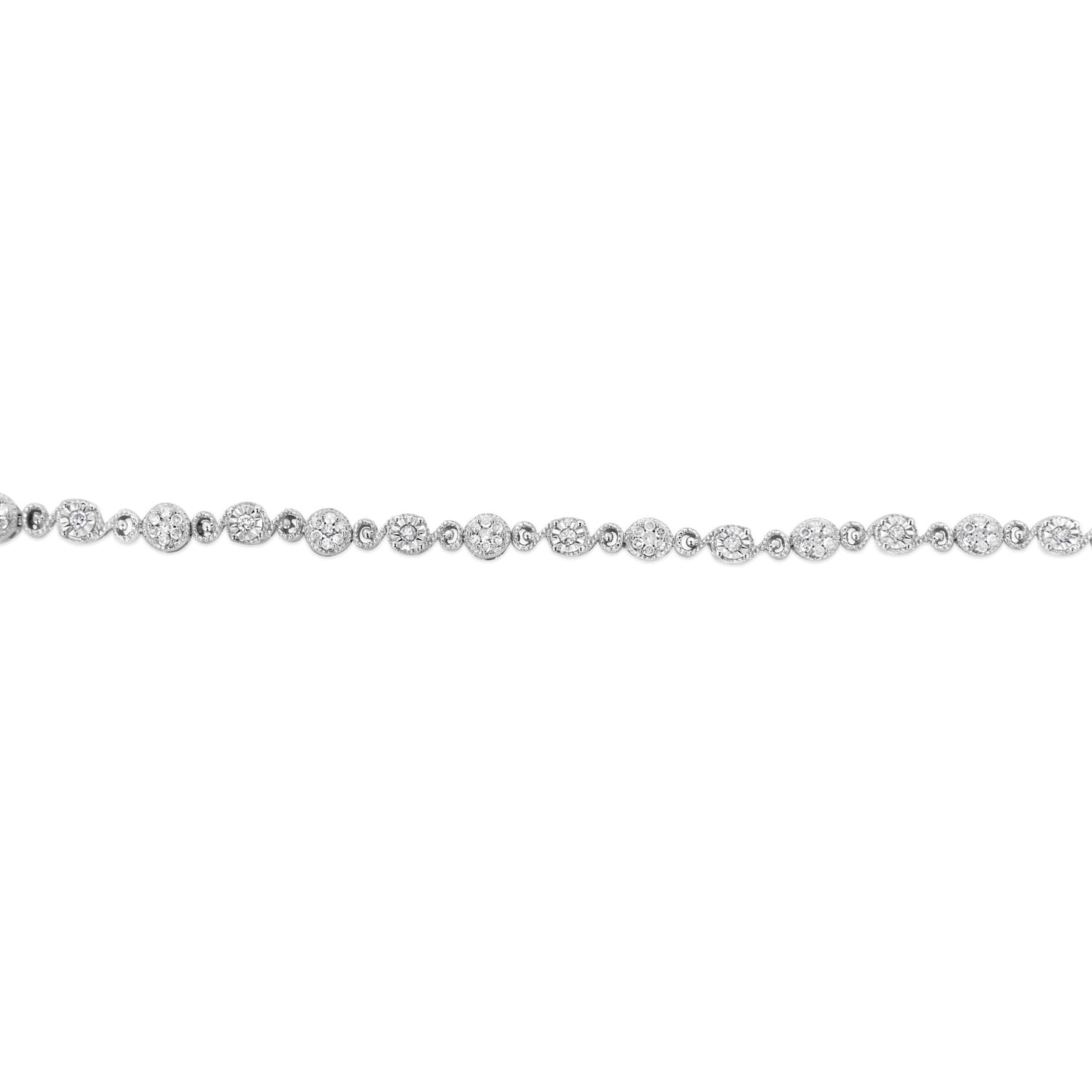 .925 Sterling Silver 1.0 Cttw Diamond Swirl Beaded Link Bracelet (I-J Color