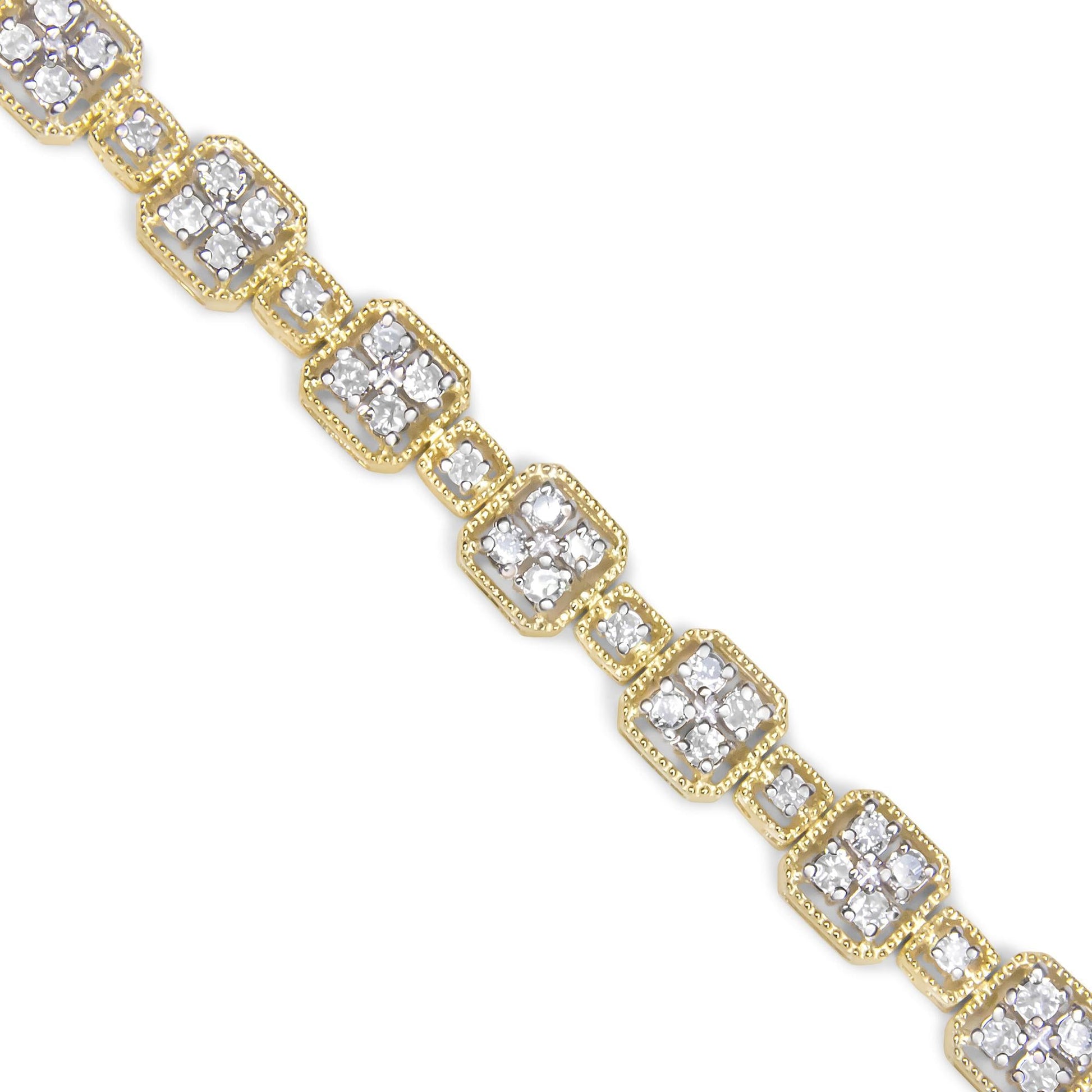 10K Yellow Gold 2.0 Cttw Diamond Square Link Bracelet (J-K Color I2-I3 Clarity)