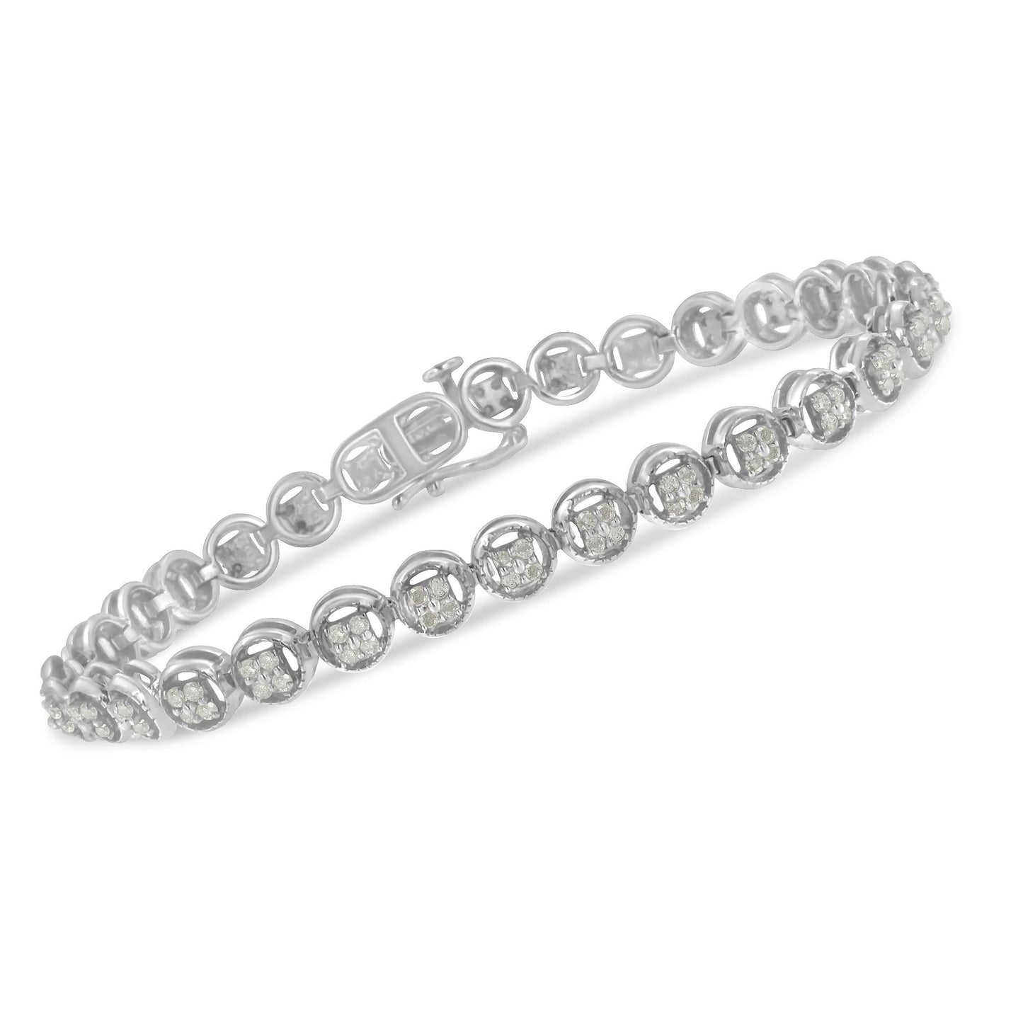 .925 Sterling Silver 1-1/3 Cttw Diamond 7" Open Circle Wheel Link Tennis Bracelet (I-J Color, I2-I3 Clarity)