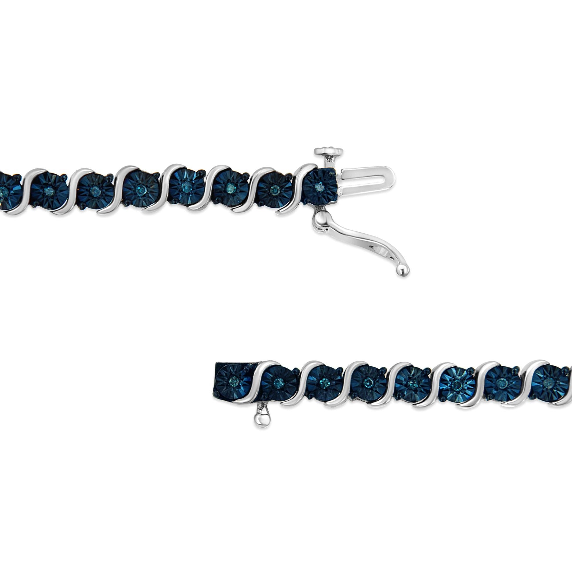 .925 Sterling Silver 1/4 Cttw Treated Blue Diamond Tennis 7’’ Bracelet