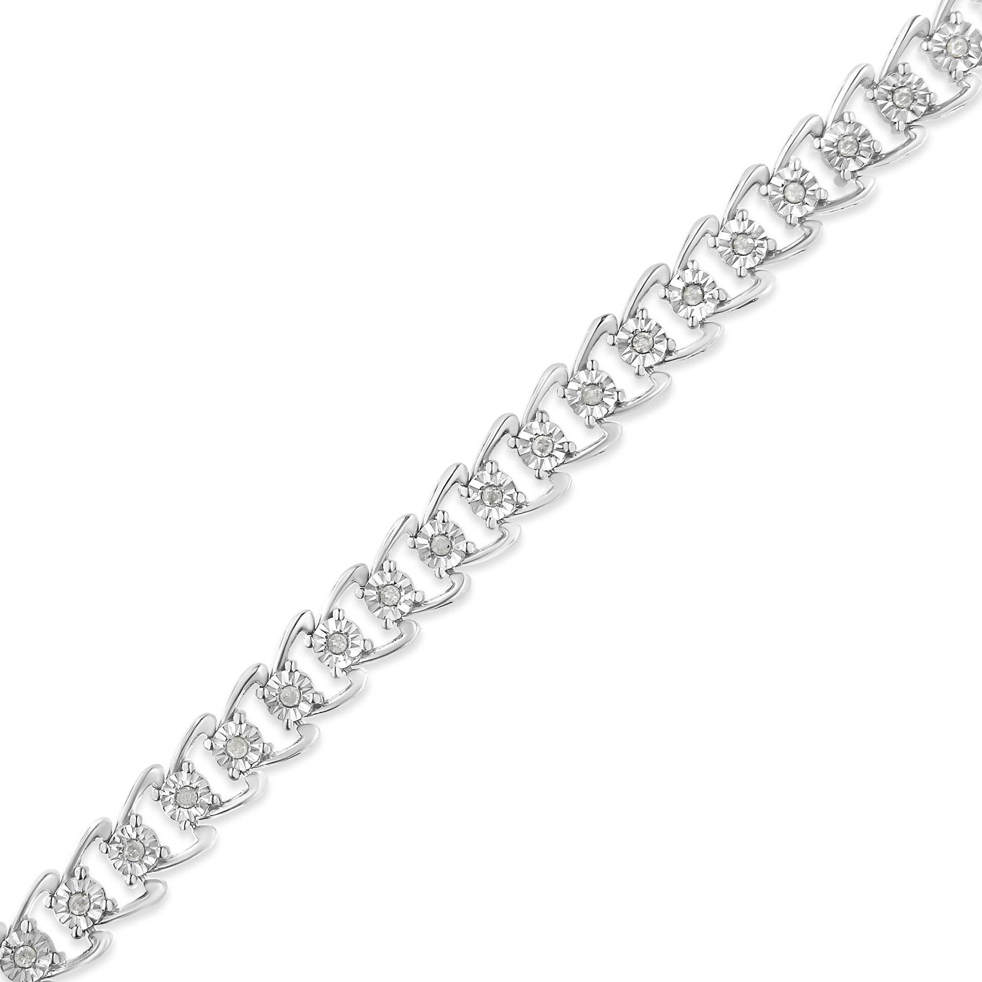 .925 Sterling Silver 1/2 Cttw Diamond Miracle-Set Double Swoosh Wave Style