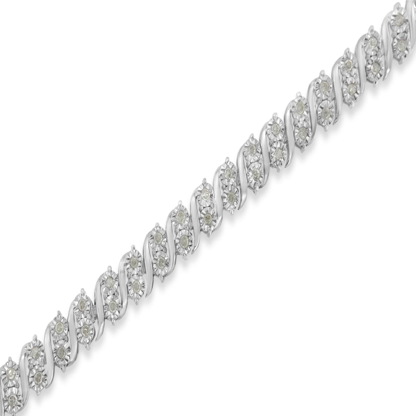 .925 Sterling Silver 1.0 Cttw Rose cut Diamond Two Stone S Link Tennis Bracelet (I-J Color, I2-I3 Clarity) - 7”