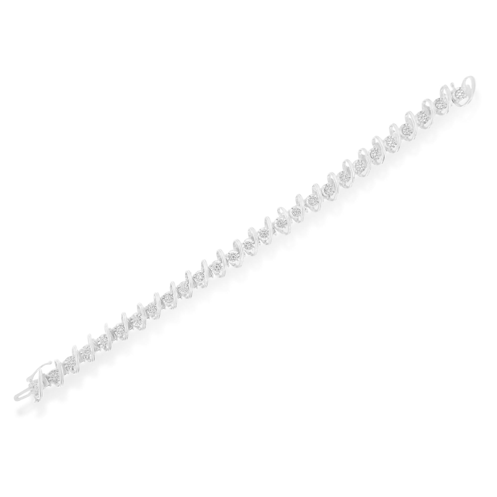 .925 Sterling Silver 3/4 Cttw Diamond Illusion Plate Link Bracelet (I-J Color