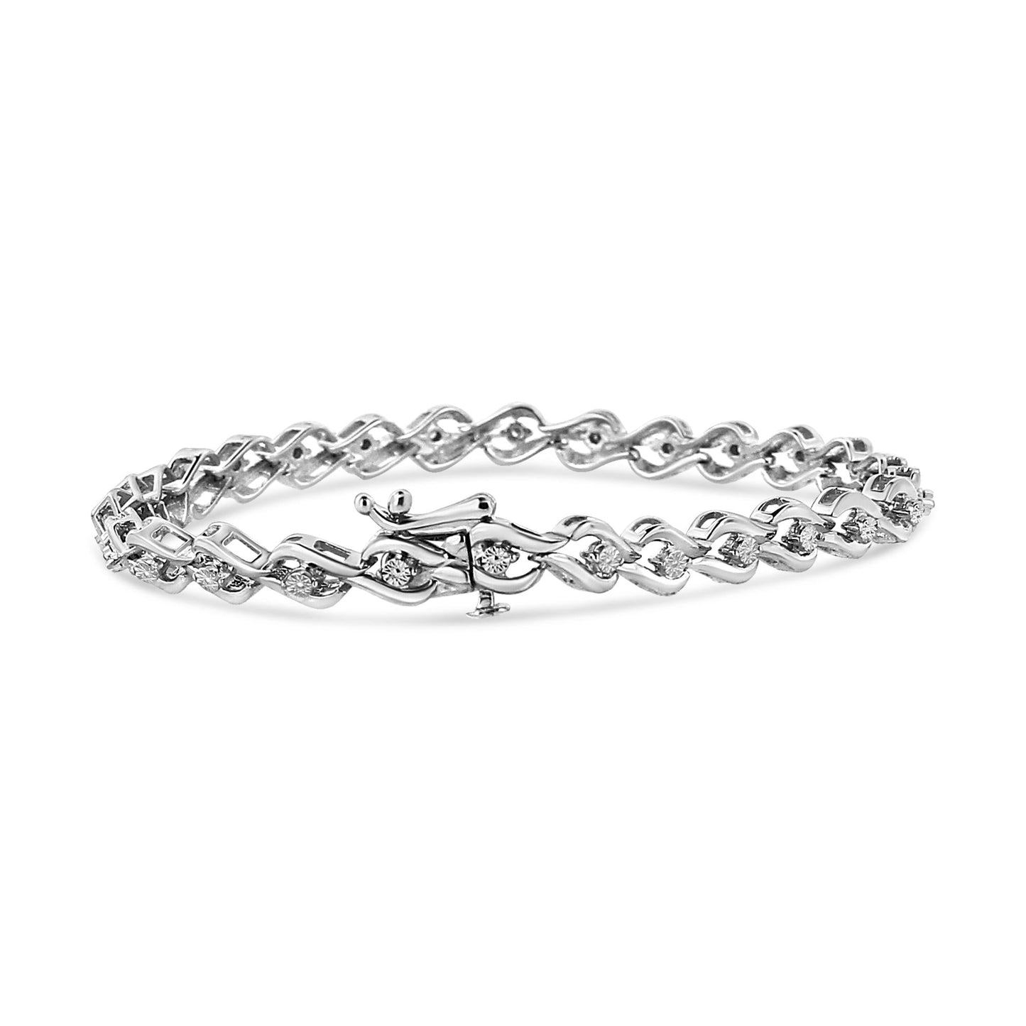 .925 Sterling Silver 1/10 Cttw Round-Cut Diamond Link Bracelet (I-J Color I3