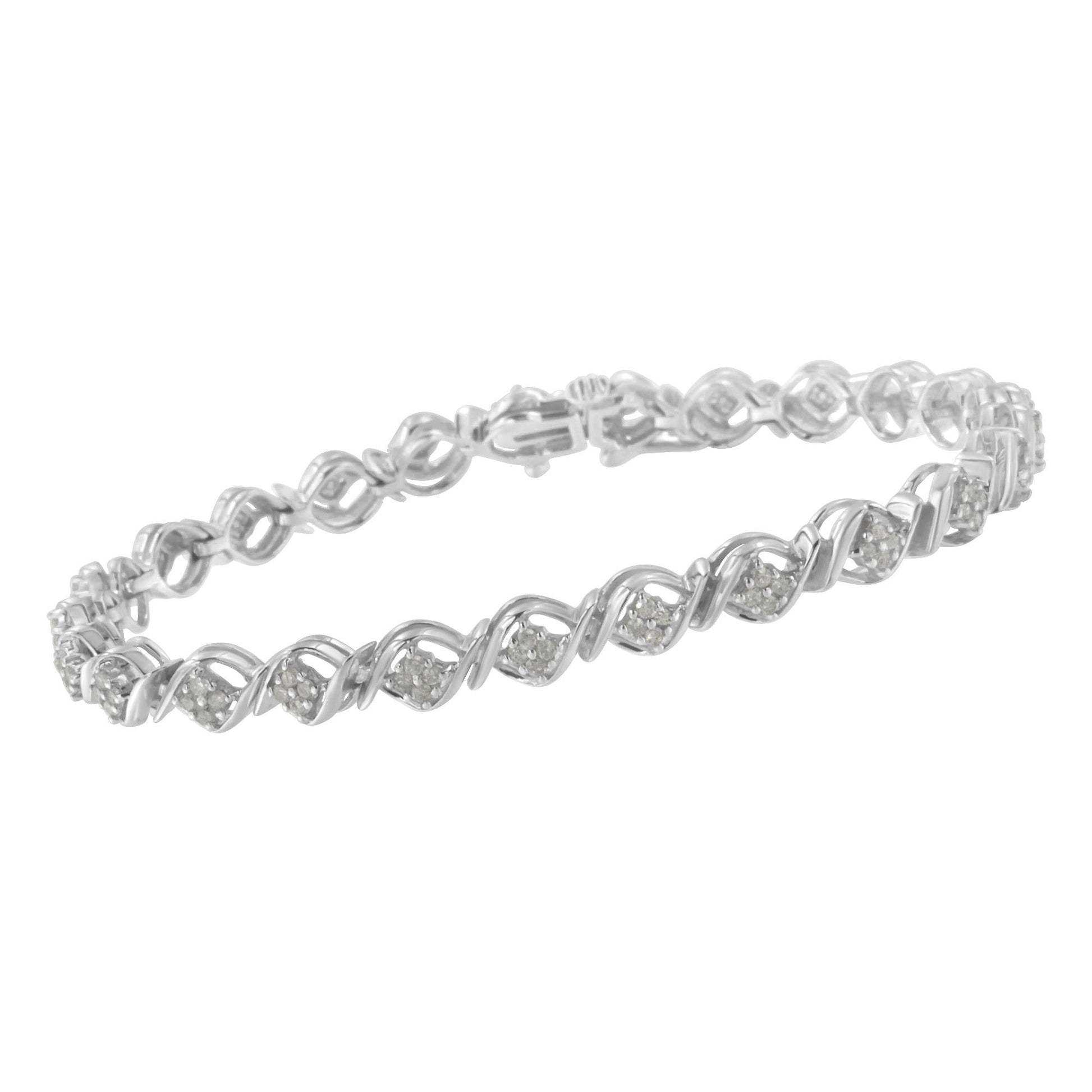 Sterling Silver Diamond Cluster Link Bracelet (1 cttw I-J Color I2-I3 Clarity)