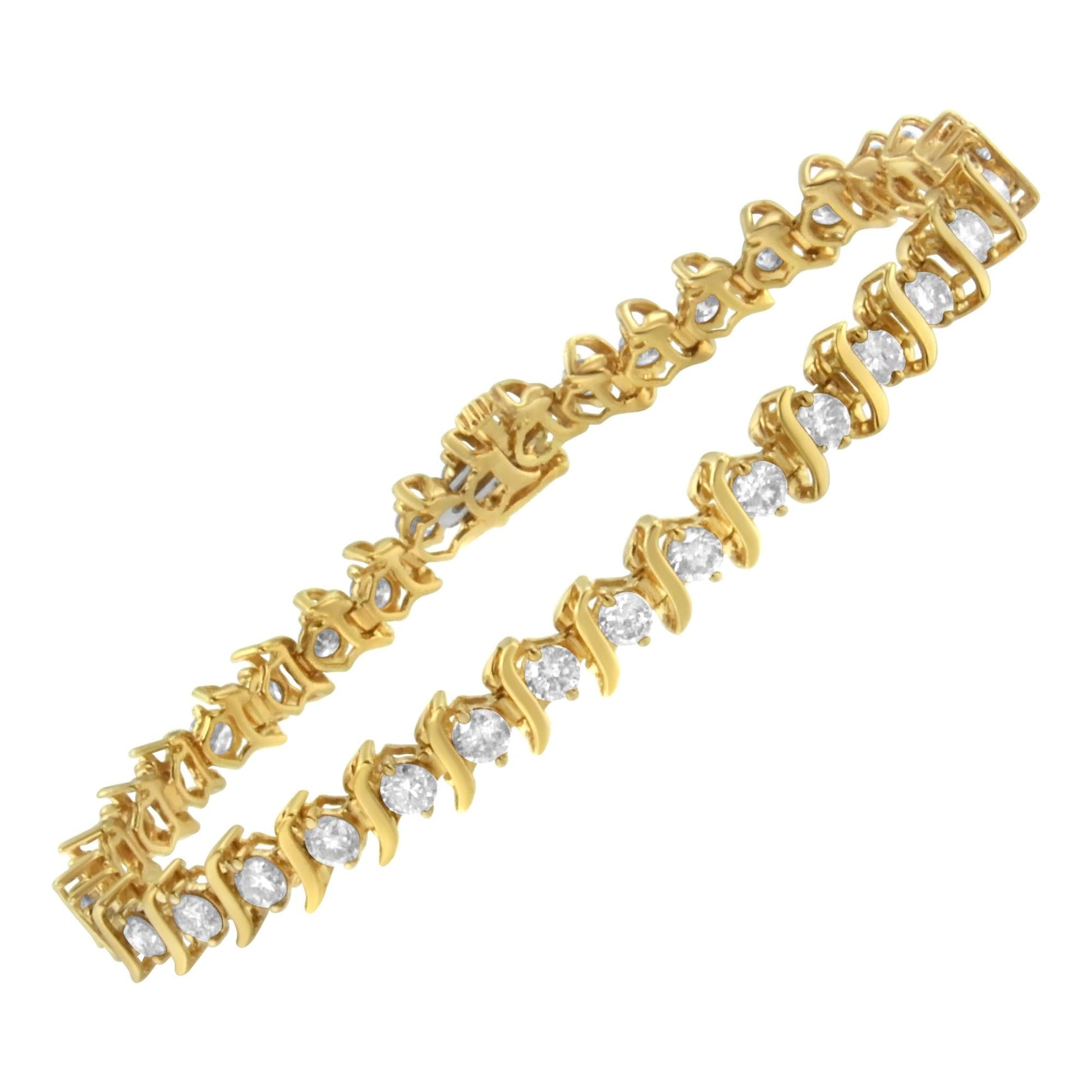 2 Micron 14KT Yellow Gold Plated Sterling Silver Diamond Link Bracelet (5 cttw