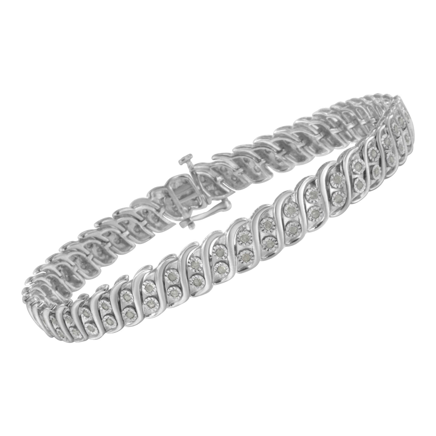 .925 Sterling Silver 1.0 cttw Miracle Set Diamond Two Row S Link Bracelet(I-J