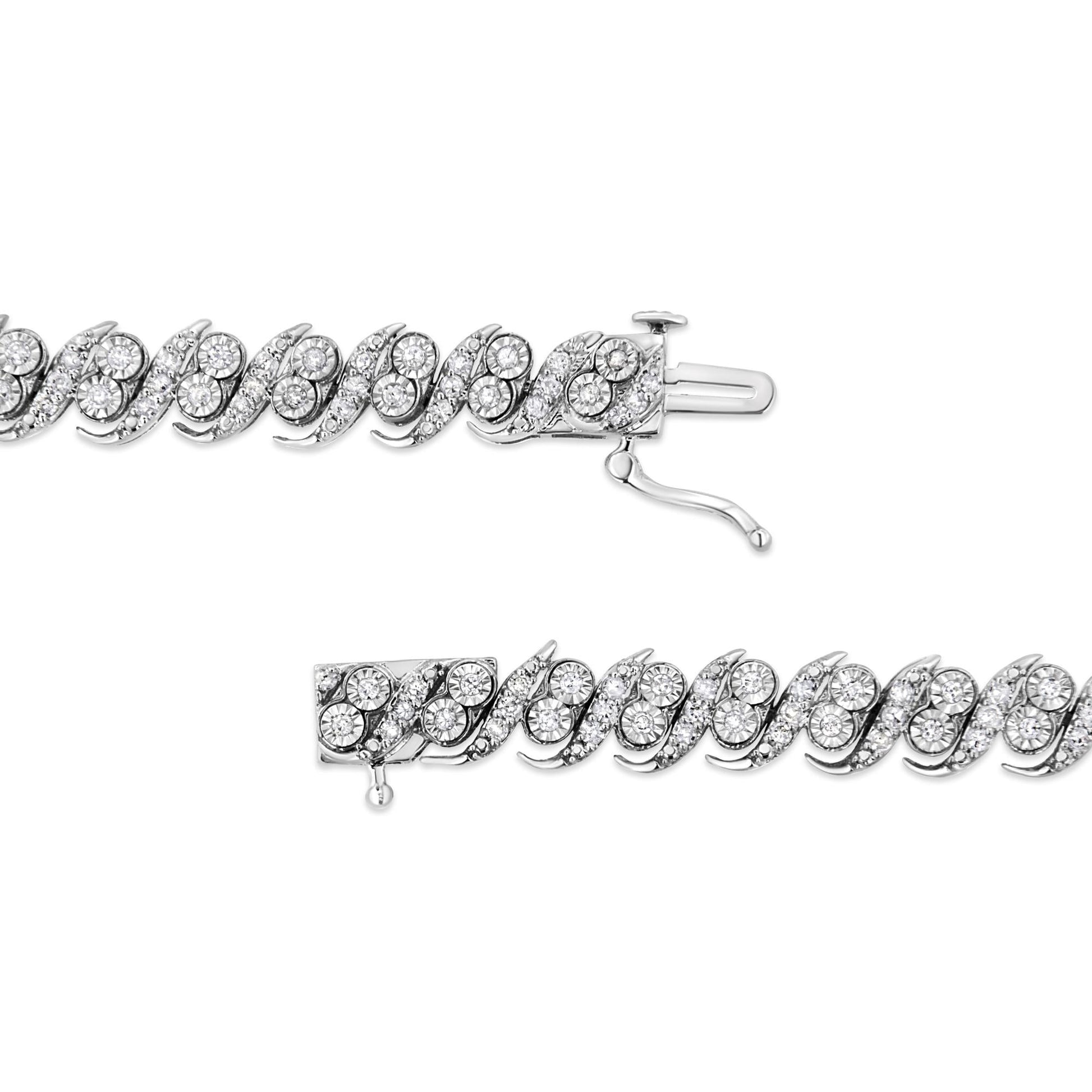 .925 Sterling Silver 2.0 Cttw Round-Cut Diamond ’S’ Link Bracelet (I-J