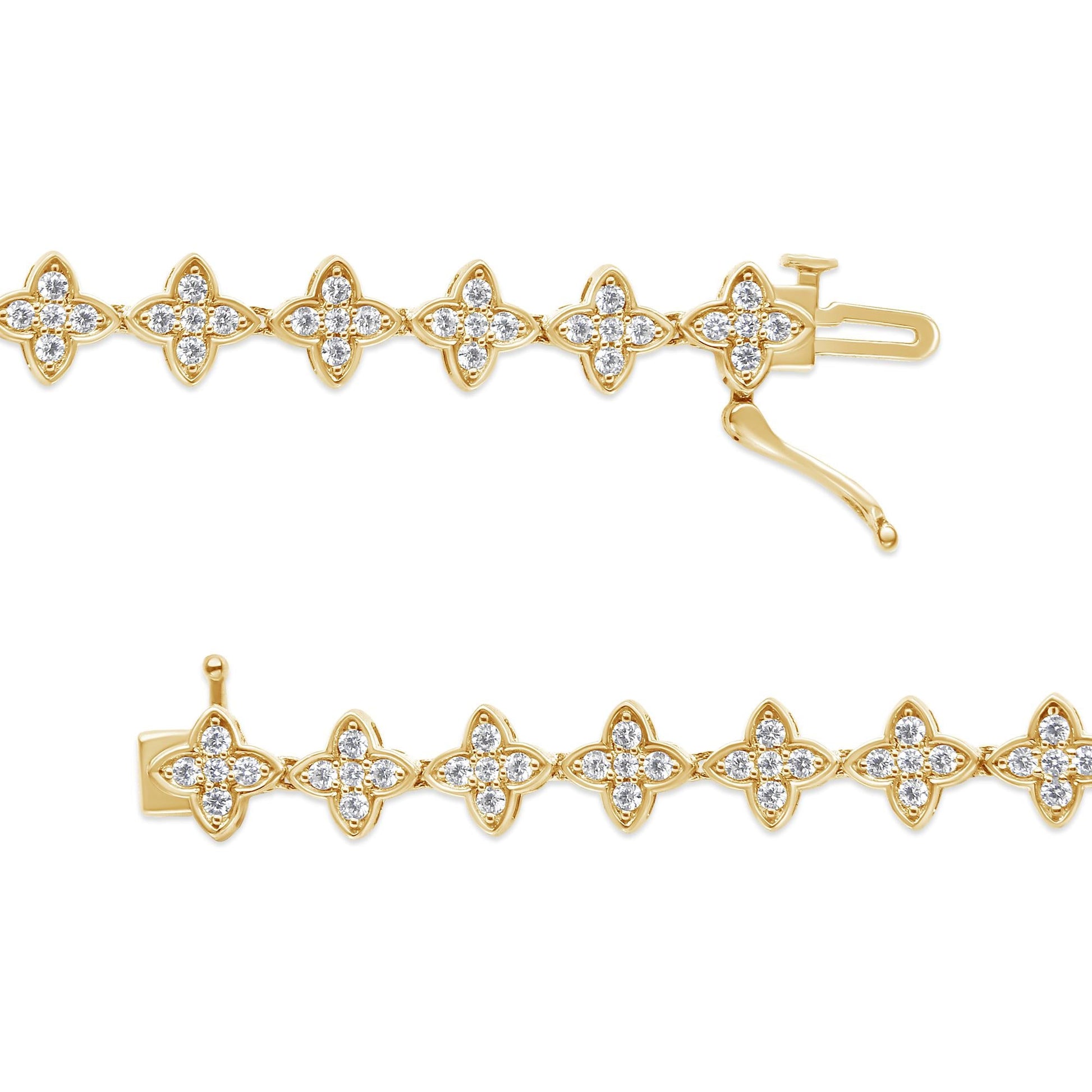 10K Yellow Gold 2.0 cttw Round-Cut Diamond 4 Leaf Clover Link Bracelet (J-K