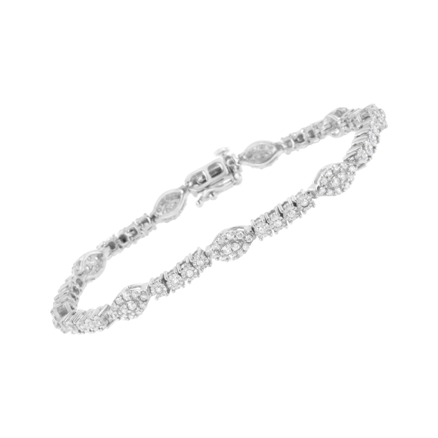 .925 Sterling Silver 1-1/2 cttw Diamond Marquise Halo and Line Link Tennis