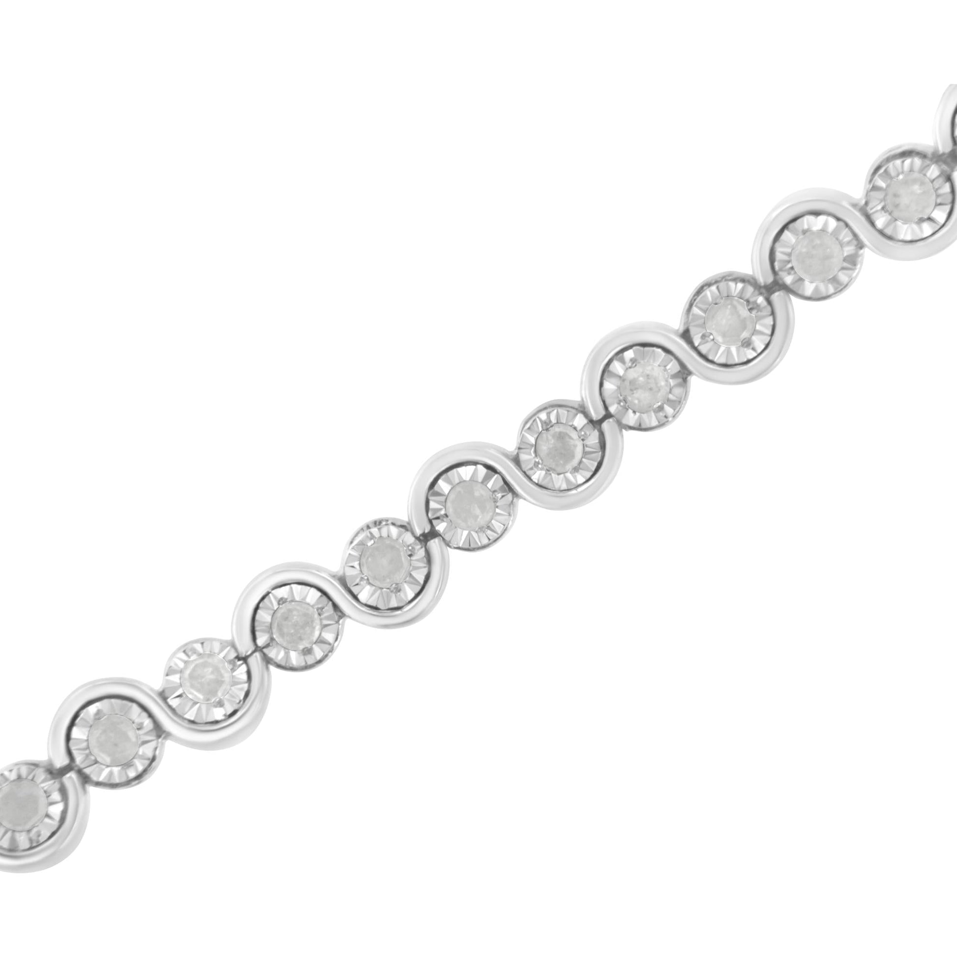 .925 Sterling Silver 1.0 cttw Miracle-Set Diamond ’U’ Link Bracelet(I-J