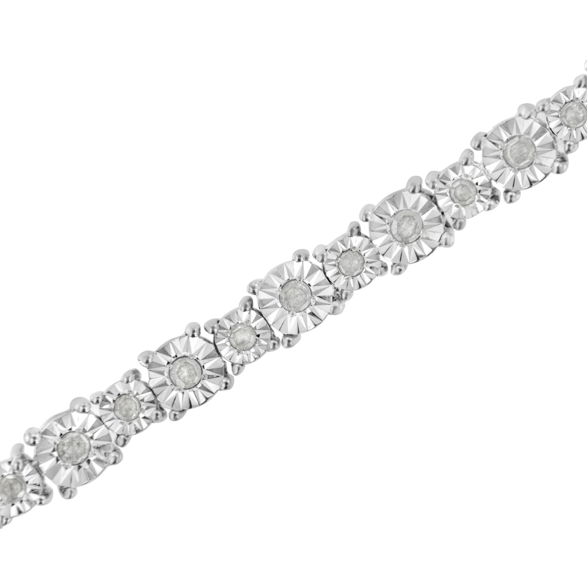 .925 Sterling Silver 1.0 Cttw Miracle-Set Diamond Alternating Graduated Link