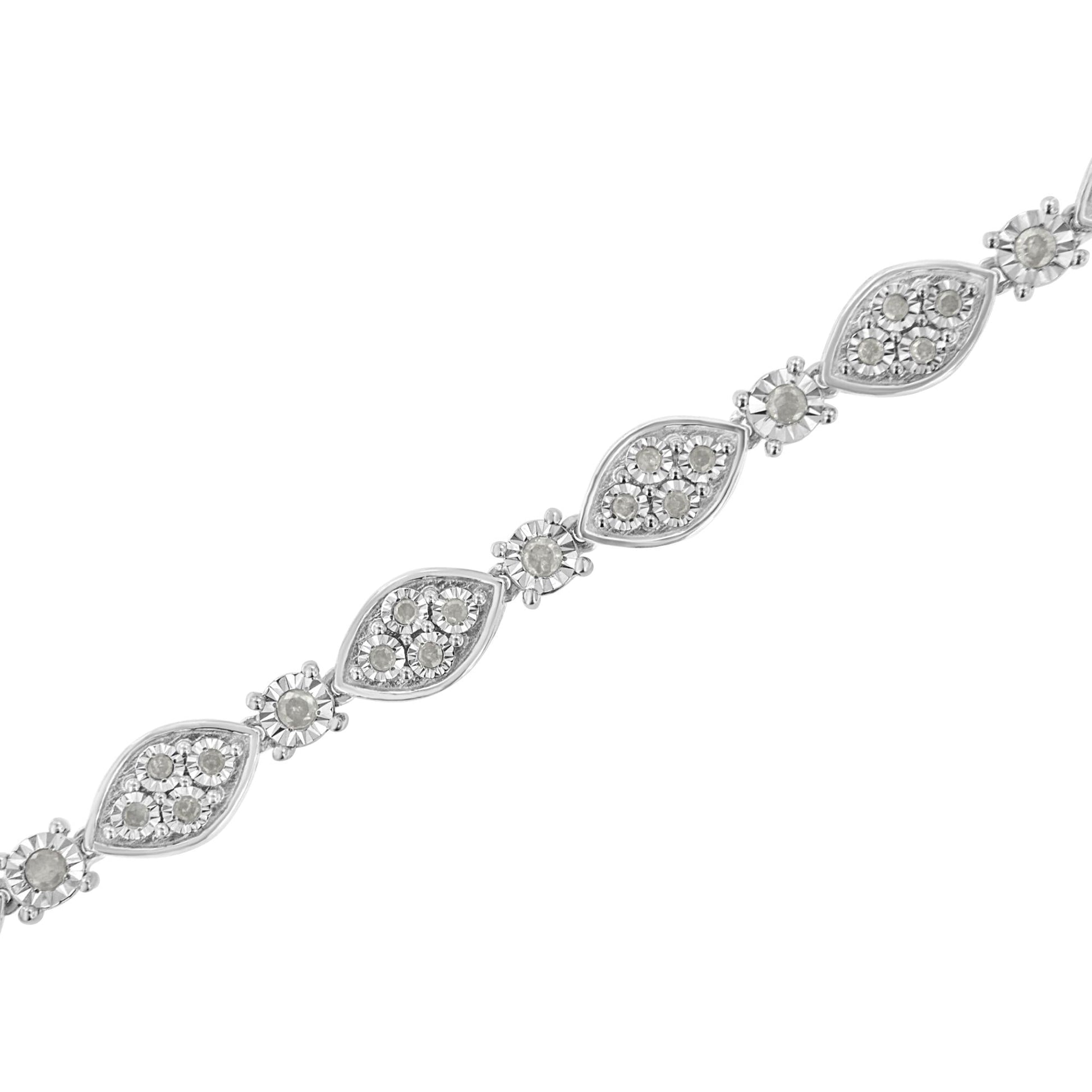 .925 Sterling Silver 1.0 cttw Miracle-set Round-Cut Diamond Pear and Bezel Link