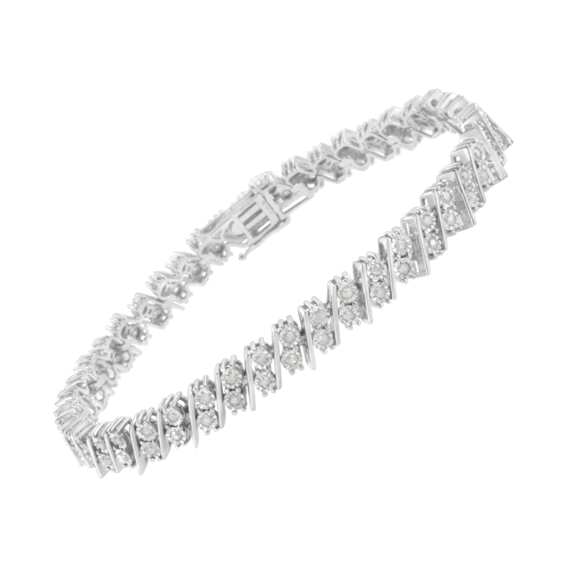 .925 Sterling Silver 1 cttw Double Row Miracle Set Diamond Link Bracelet (I-J