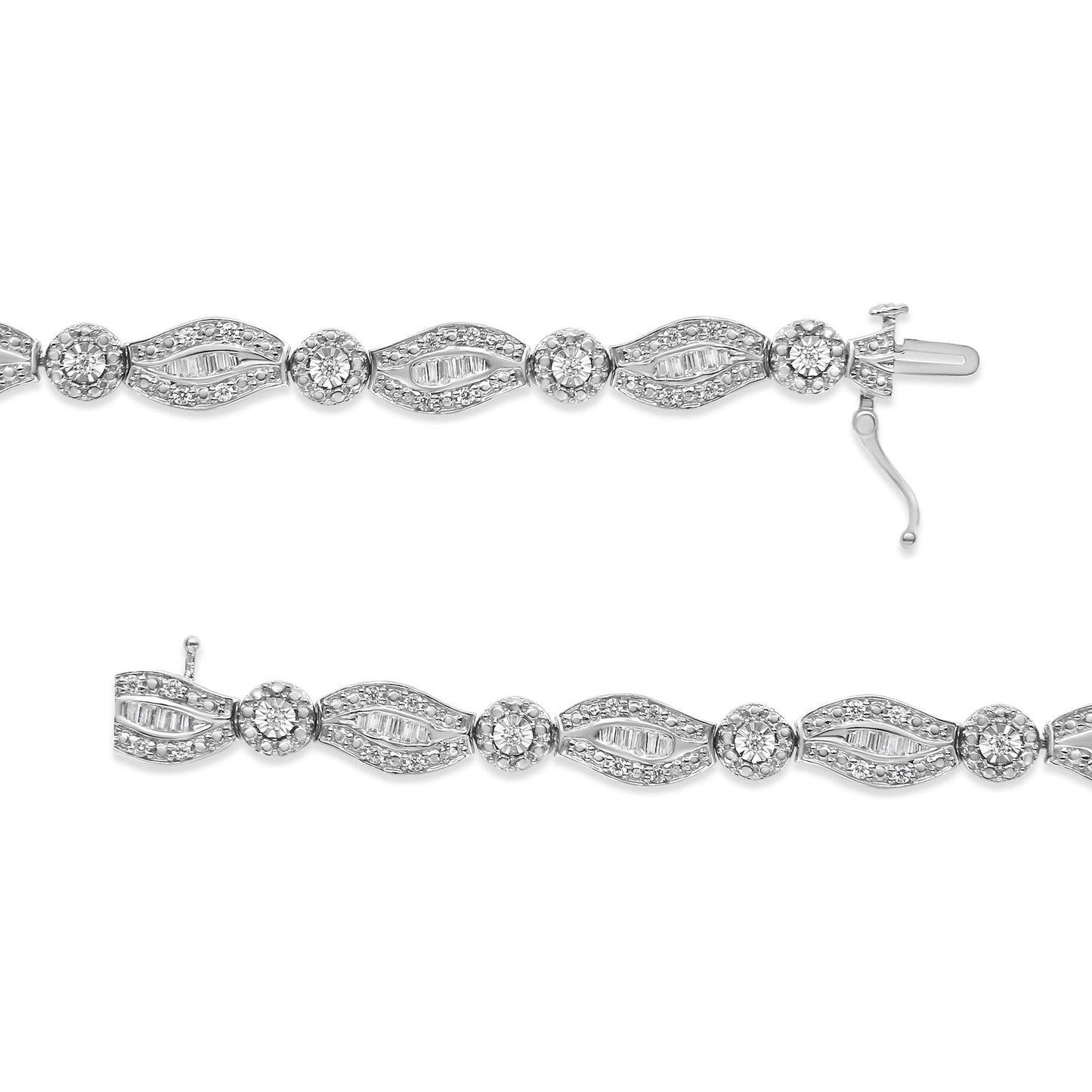 .925 Sterling Silver 1 cttw Diamond Double Leaf and Bezel Link Bracelet (I-J