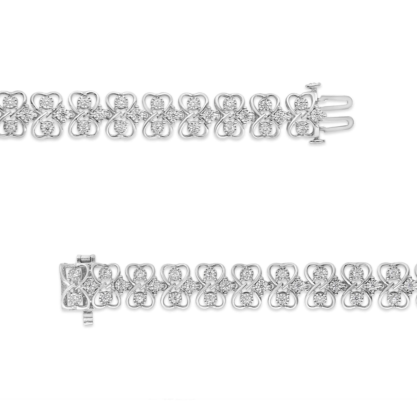 .925 Sterling Silver 1.0 cttw Round-cut Diamond 2-Row Heart Link Tennis