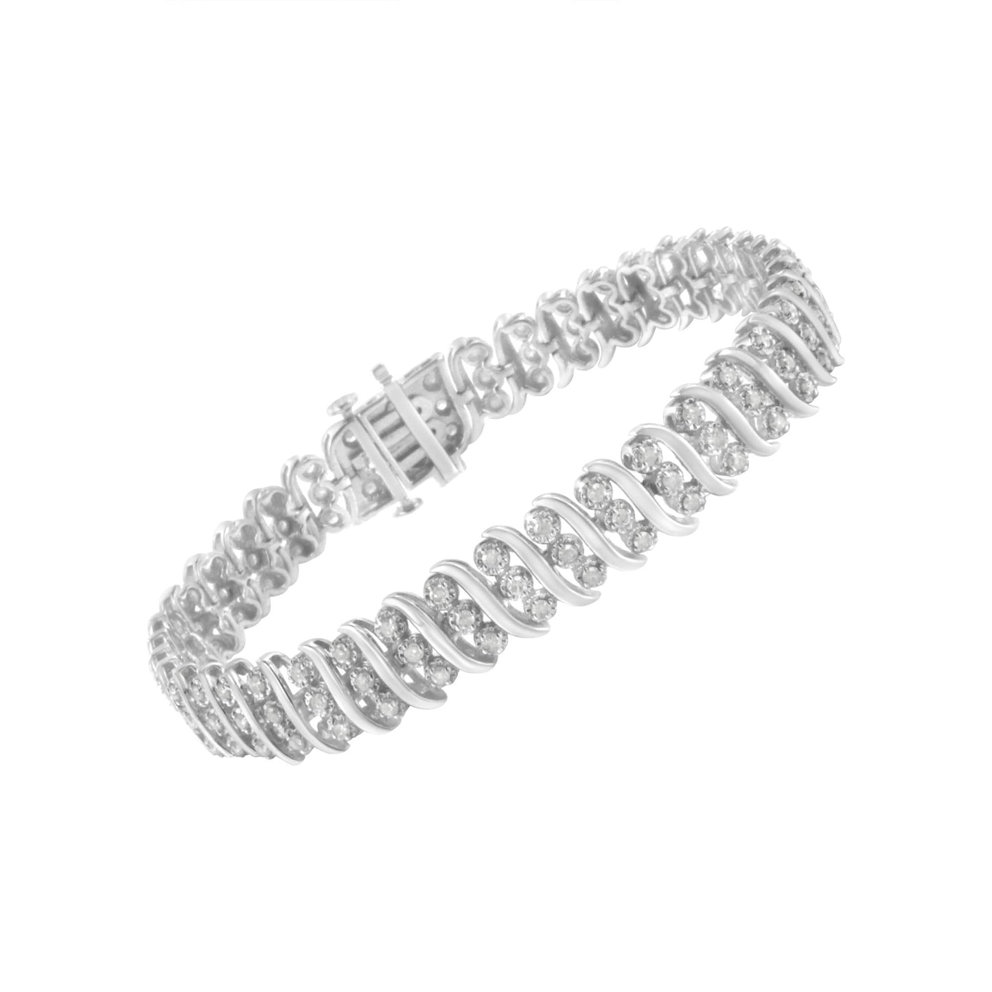 Sterling Silver 2 cttw Diamond Link Double Row Bracelet (I-J I2-I3)