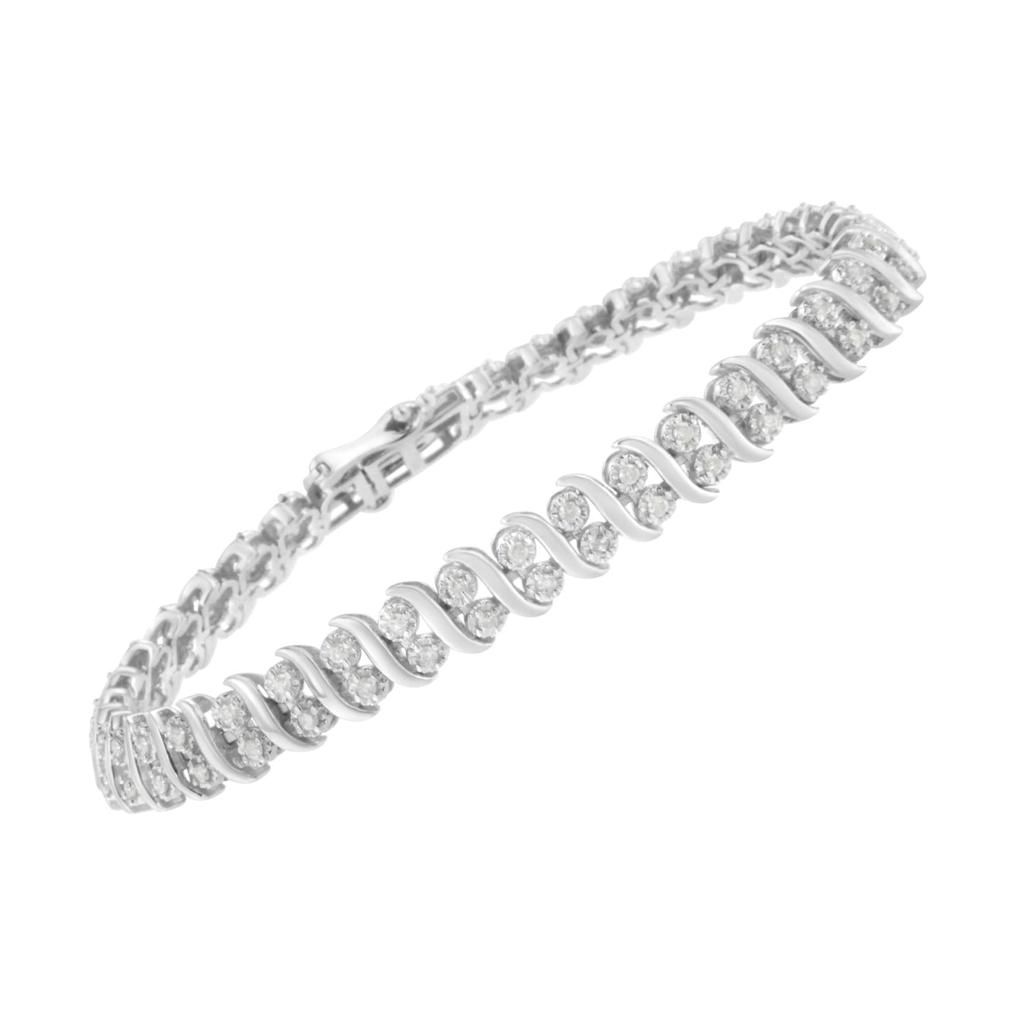 .925 Sterling Silver 1 cttw Double Row Miracle-Set Diamond Tennis Bracelet (I-J