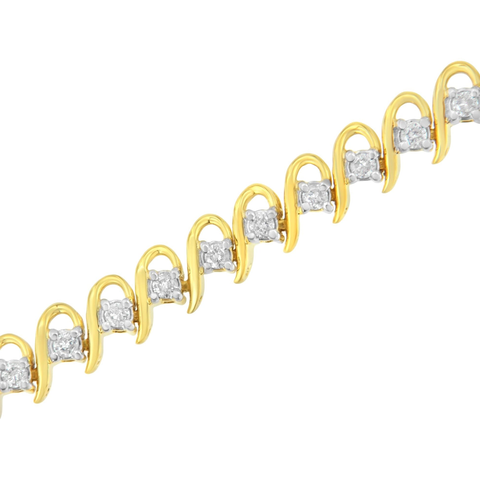 10K Yellow Gold Plated.925 Sterling Silver 1.0 cttw Diamond Alternating Wave