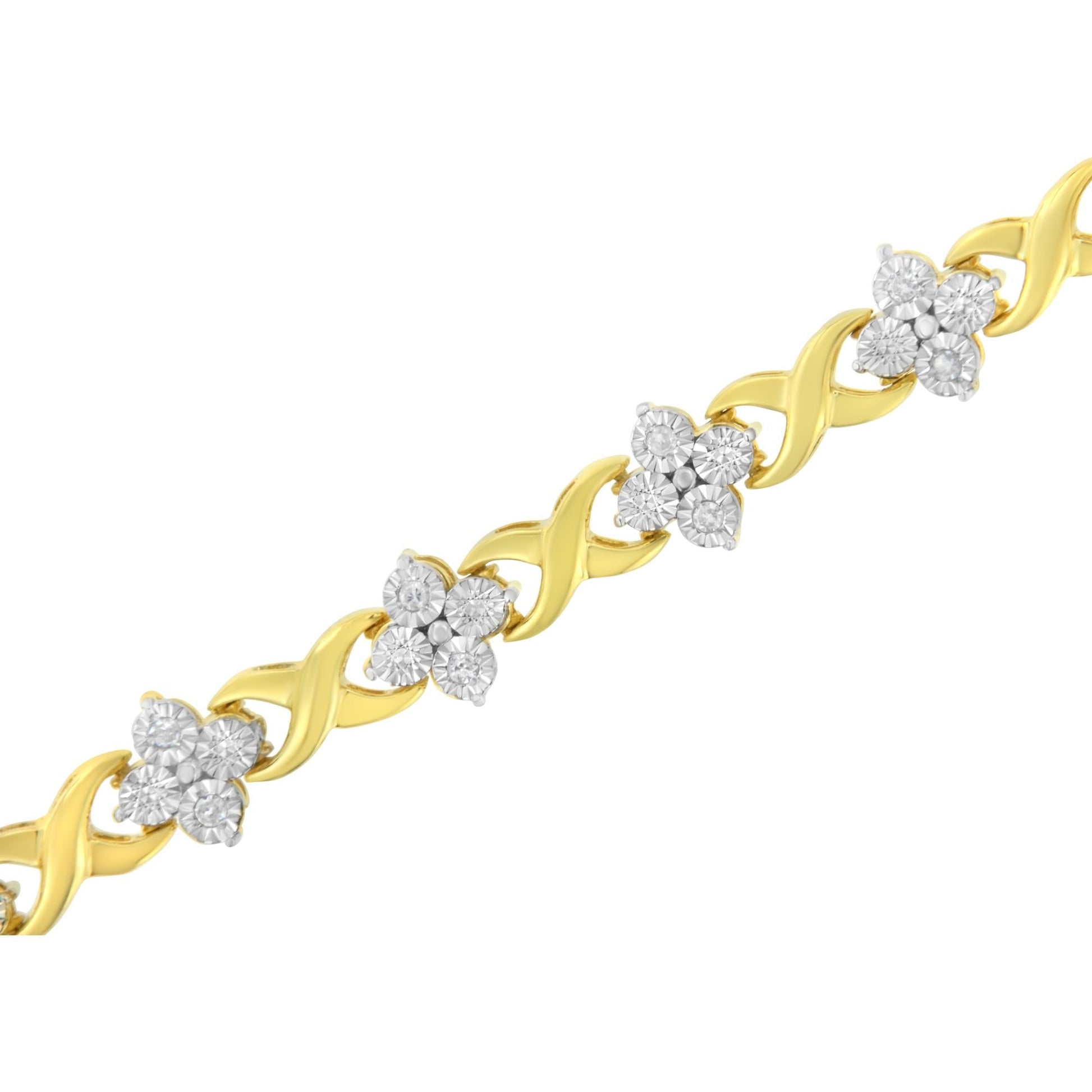 10K Yellow Gold Plated Sterling Silver 1/4 cttw Diamond 4 Leaf Clover Link