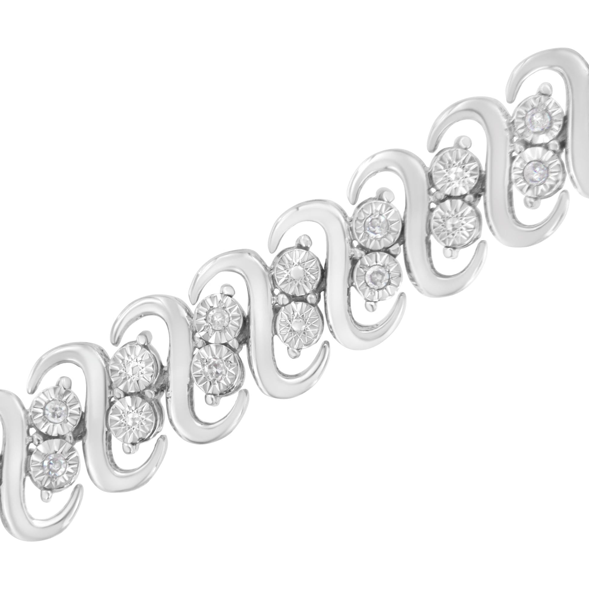 .925 Sterling Silver 1/4 cttw Round-Cut Diamond Double Row Wrapped S-Link