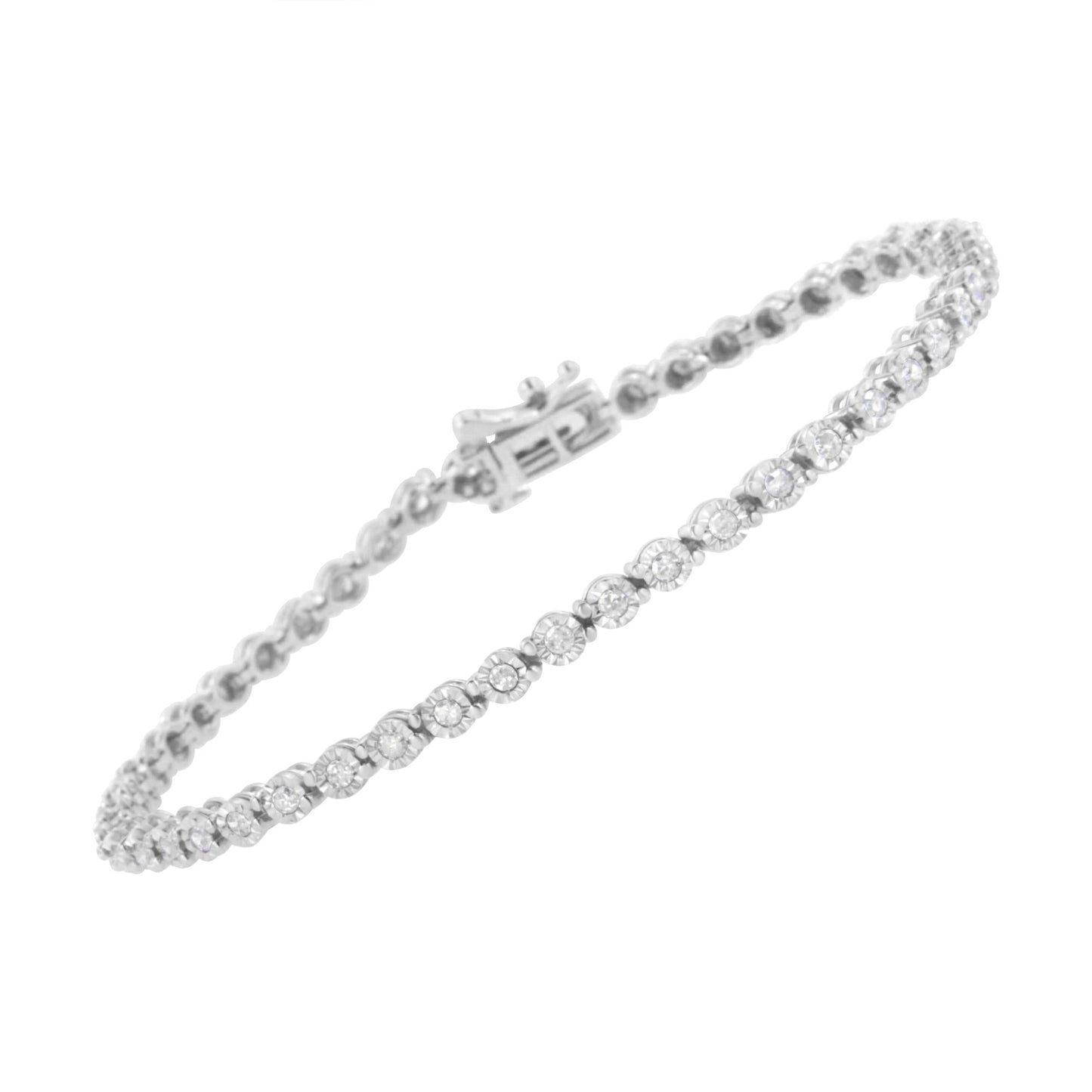 .925 Sterling Silver 1.0 Cttw Bezel-Set Round-cut Diamond Link Bracelet (I-J