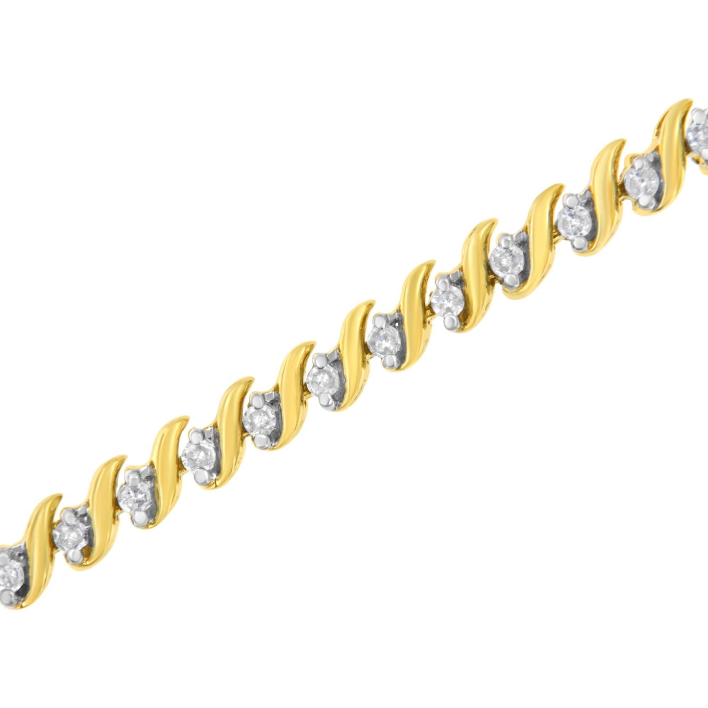 10K Yellow Gold Plated.925 Sterling Silver 1/2 Cttw 2-Prong Set Diamond S Link