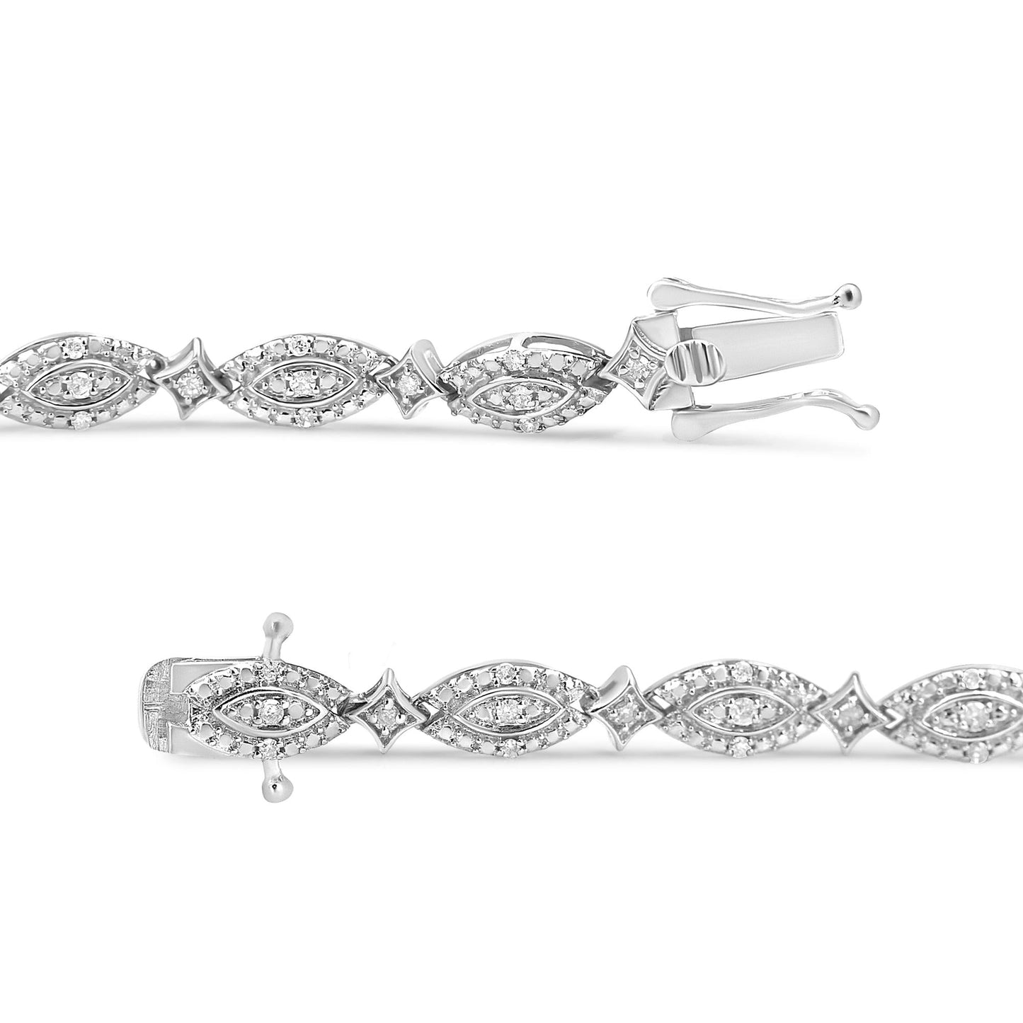 .925 Sterling Silver 1/2 Cttw Diamond Alternating Marquise and Starburst Shaped