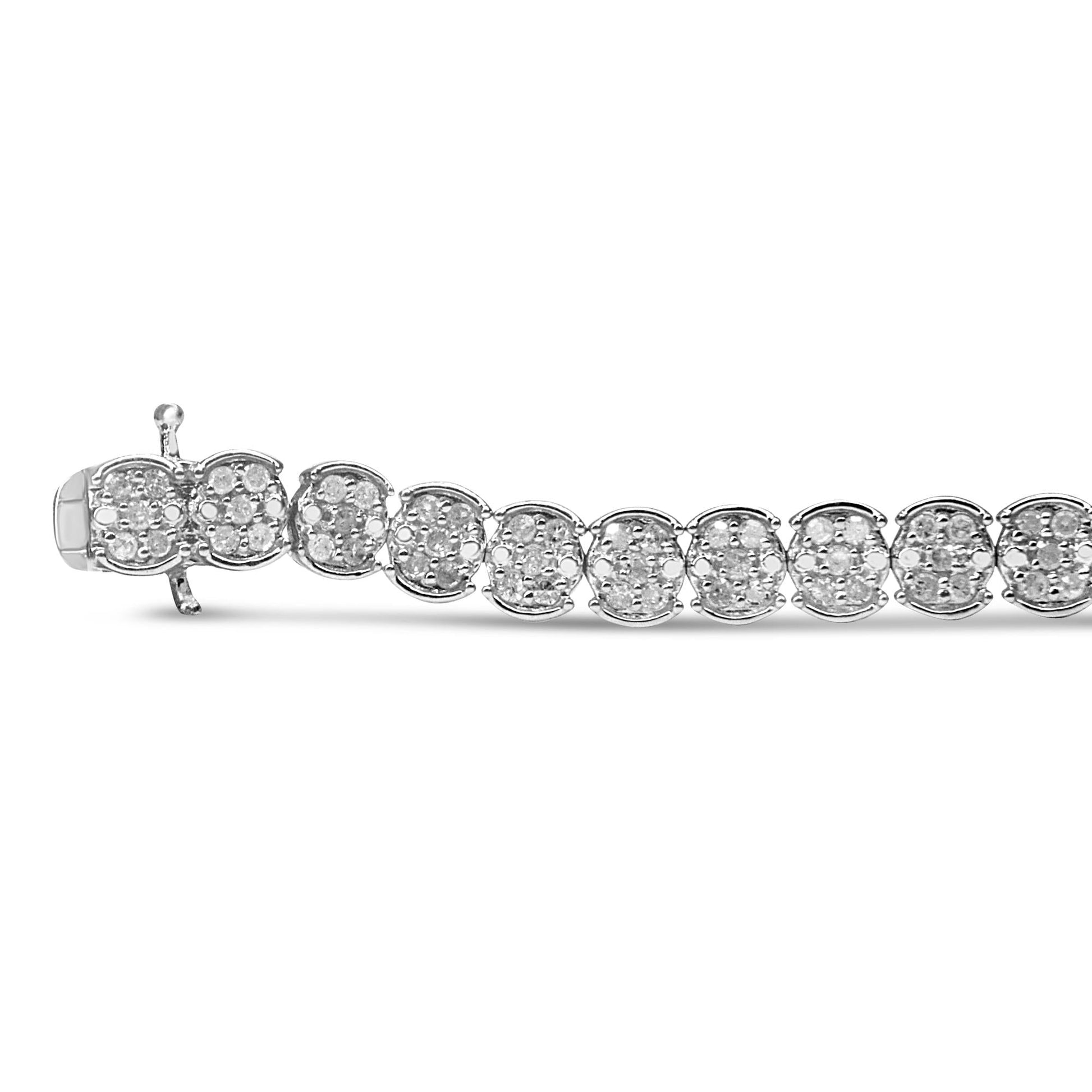 .925 Sterling Silver 2.0 Cttw Diamond Cluster Link Bracelet (I-J Color I2-I3