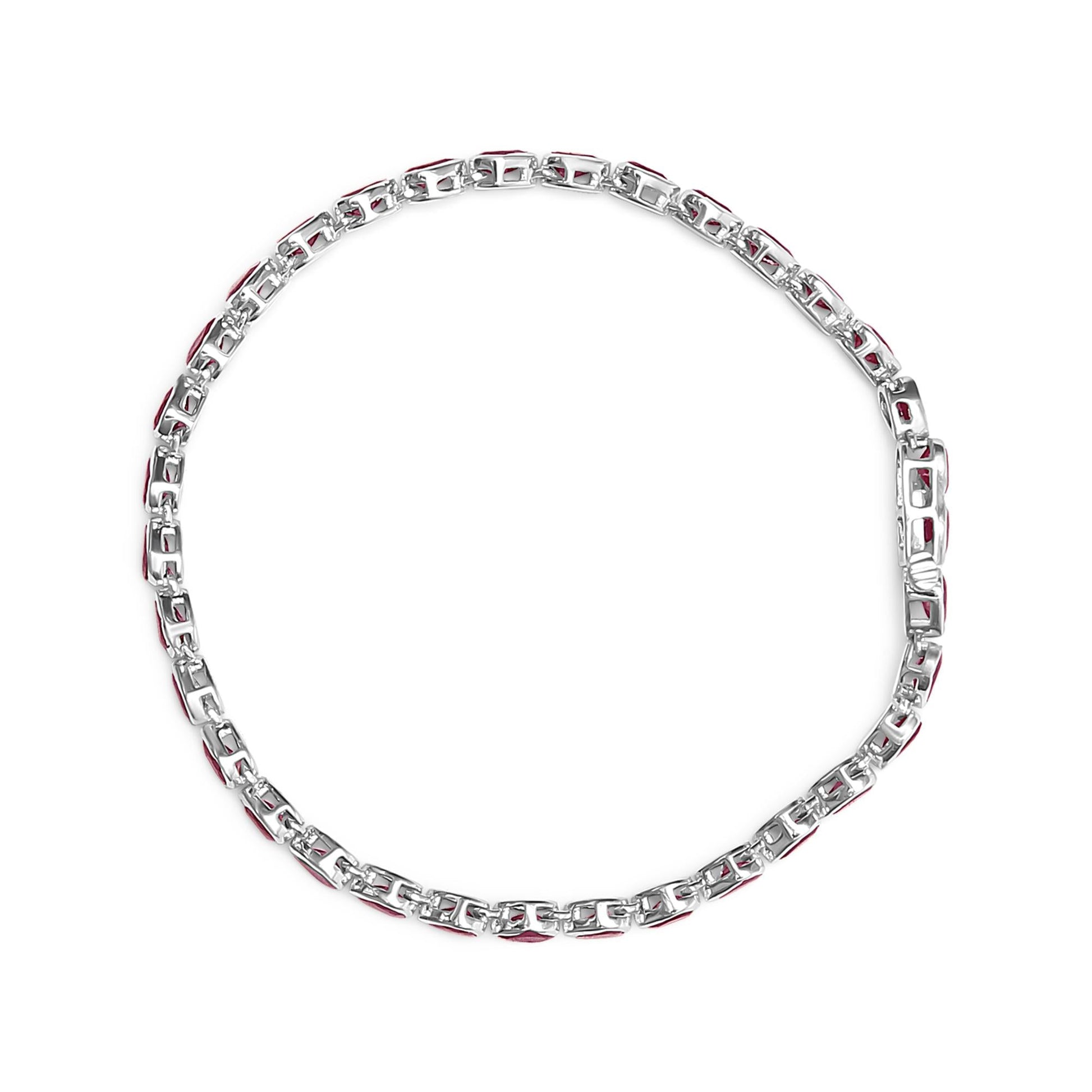 .925 Sterling Silver Bezel Set Pear Shaped Lab Created Pink Ruby Link Bracelet