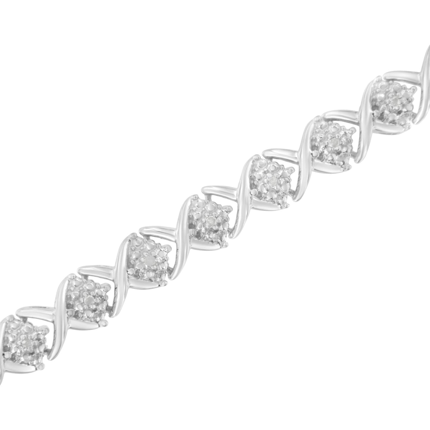 .925 Sterling Silver Round-Cut Diamond Accent Floral Cluster and ’X’ Link