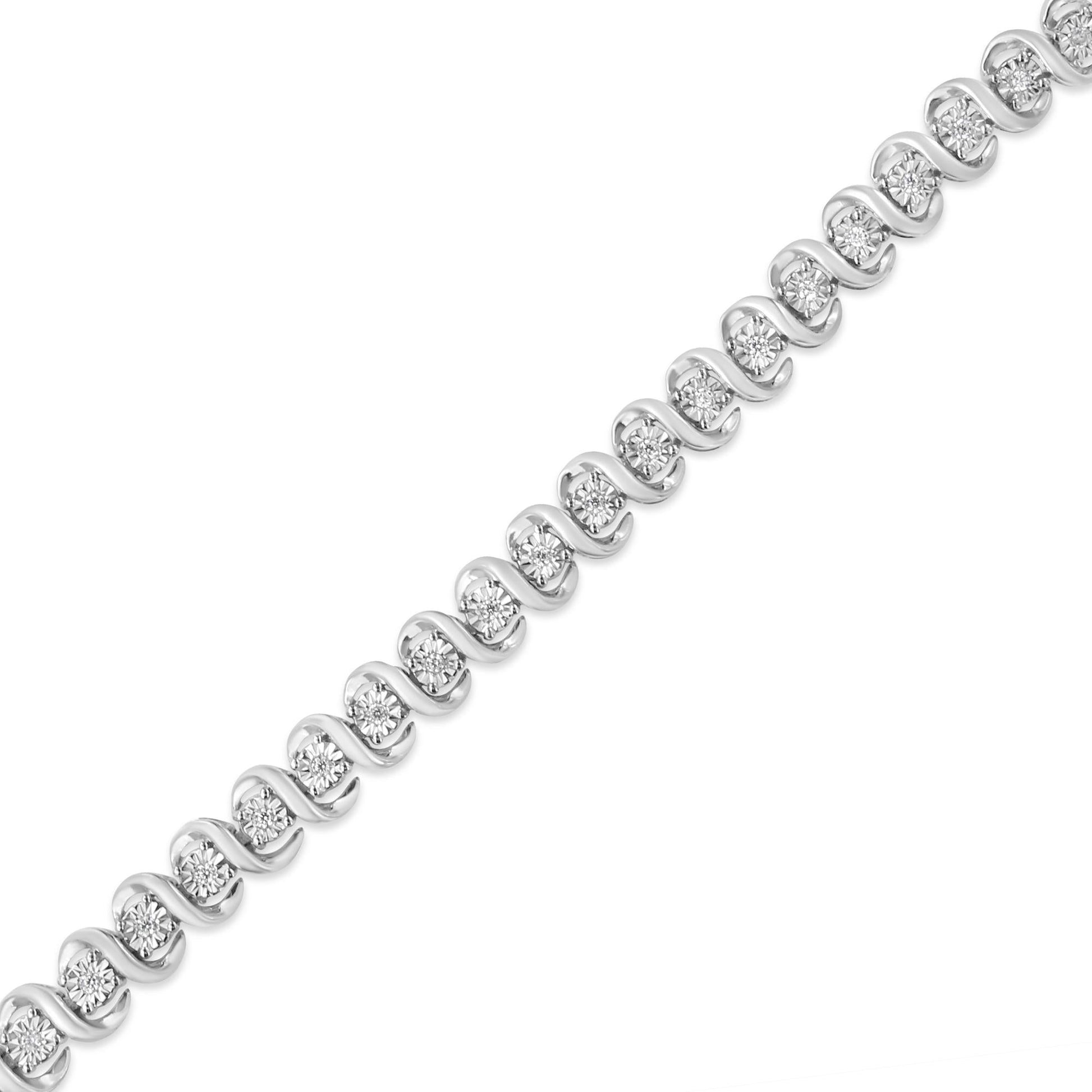 .925 Sterling Silver 1/3 Cttw Miracle-Set Diamond ’S’ Link Tennis Bracelet